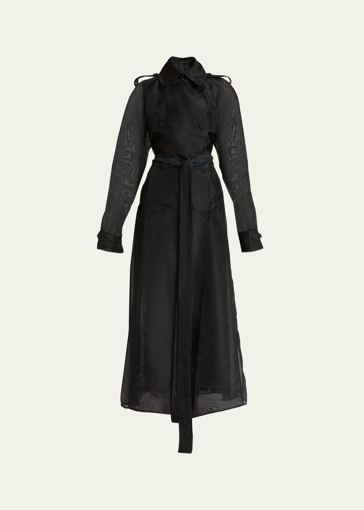Shop Gabriela Hearst Eithne Pleated Belted Silk Long Trench Coat In Black