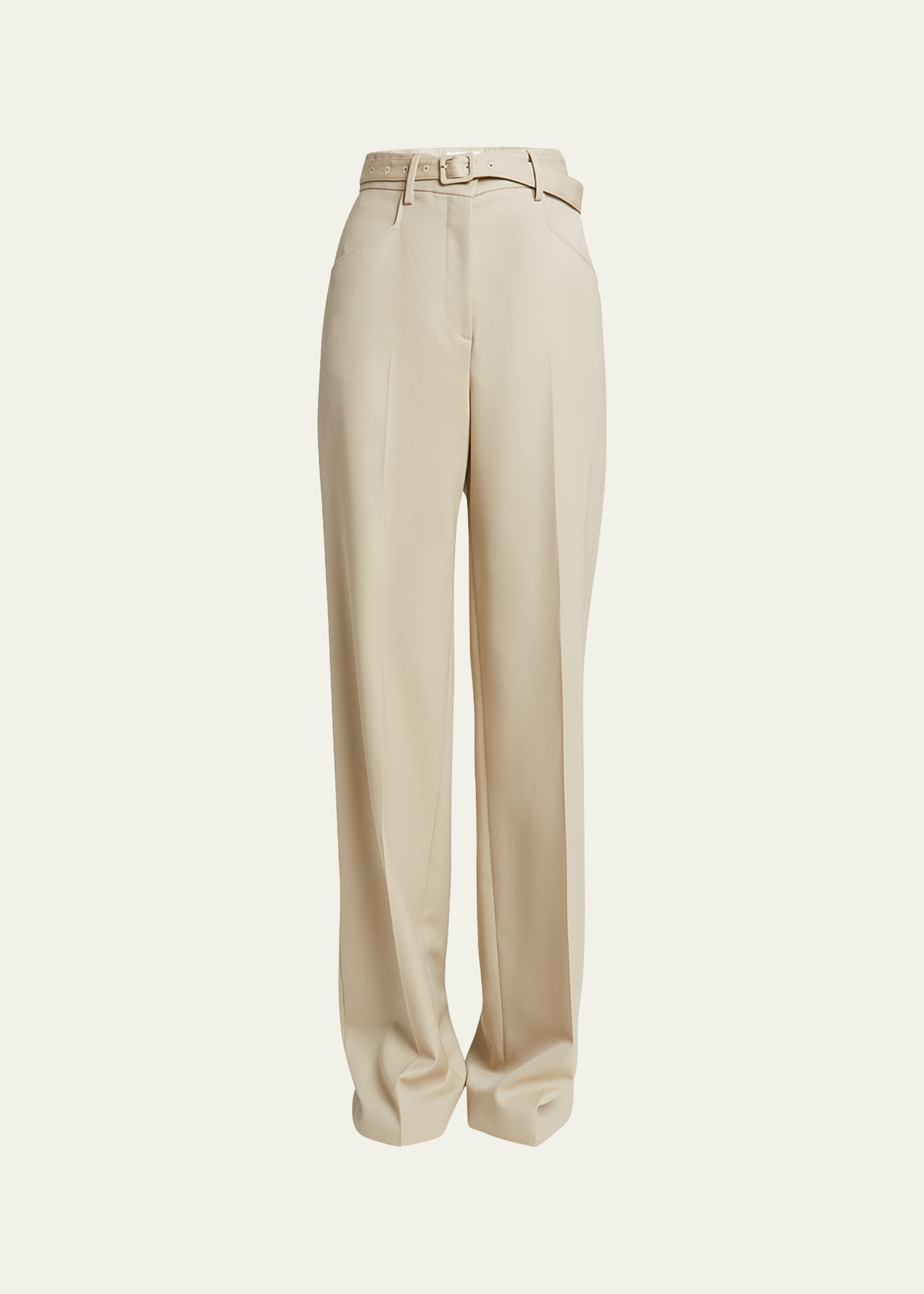 Shop Gabriela Hearst Norman Belted Wide-leg Crepe Pants In Khaki