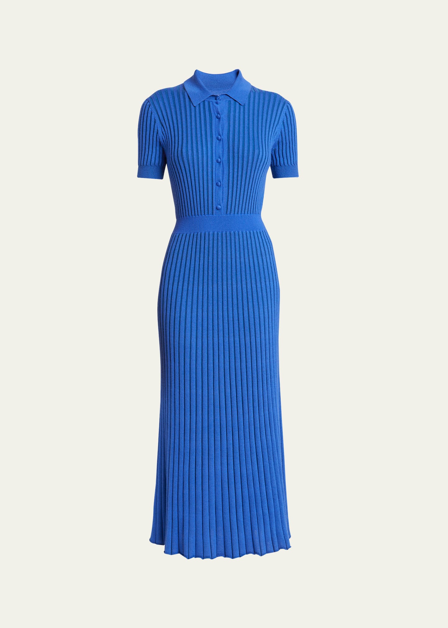 Gabriela Hearst Amor Polo Neck Ribbed Knit Cashmere-silk Midi Dress In Sapphire