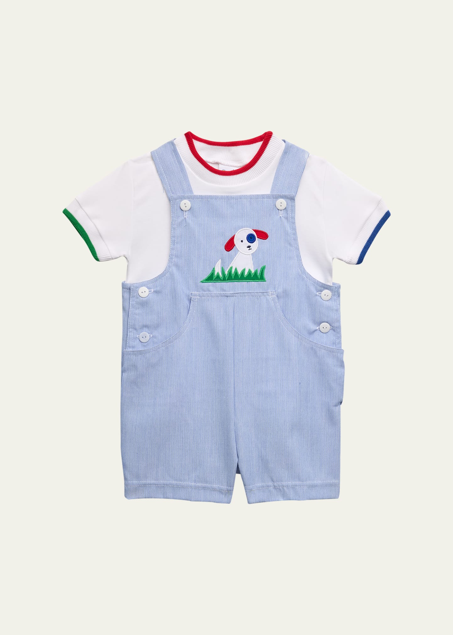 Shop Florence Eiseman Boy's Cord Dog Shortall And T-shirt Set In Multi