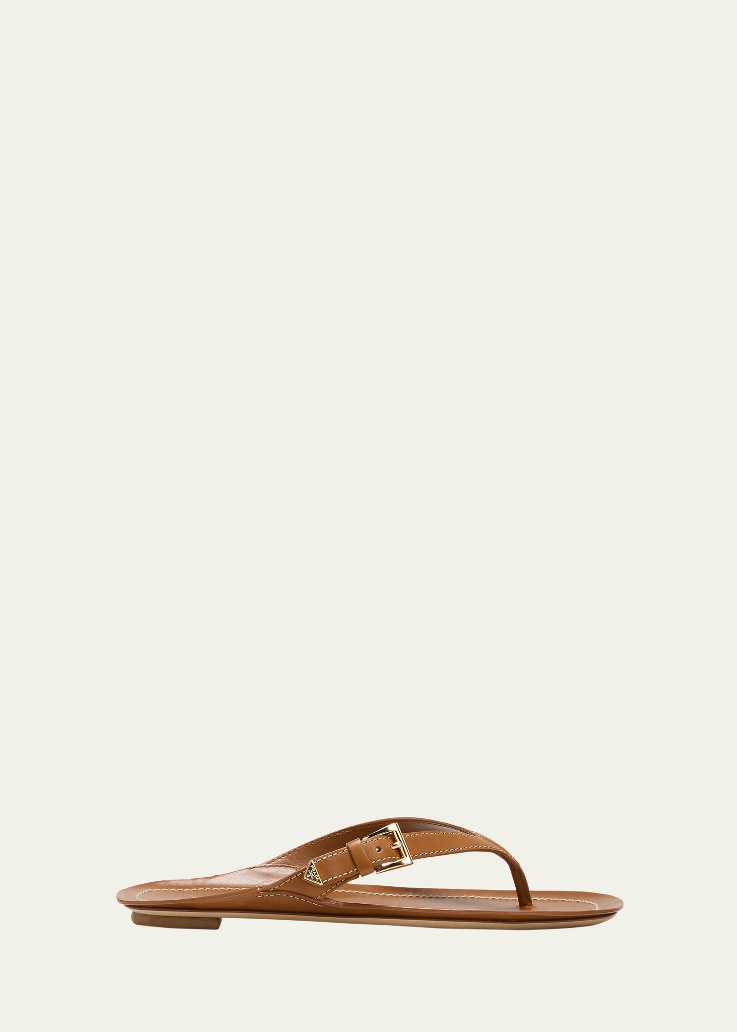 Shop Prada Calfskin Buckle Flat Thong Sandals In Cuoio