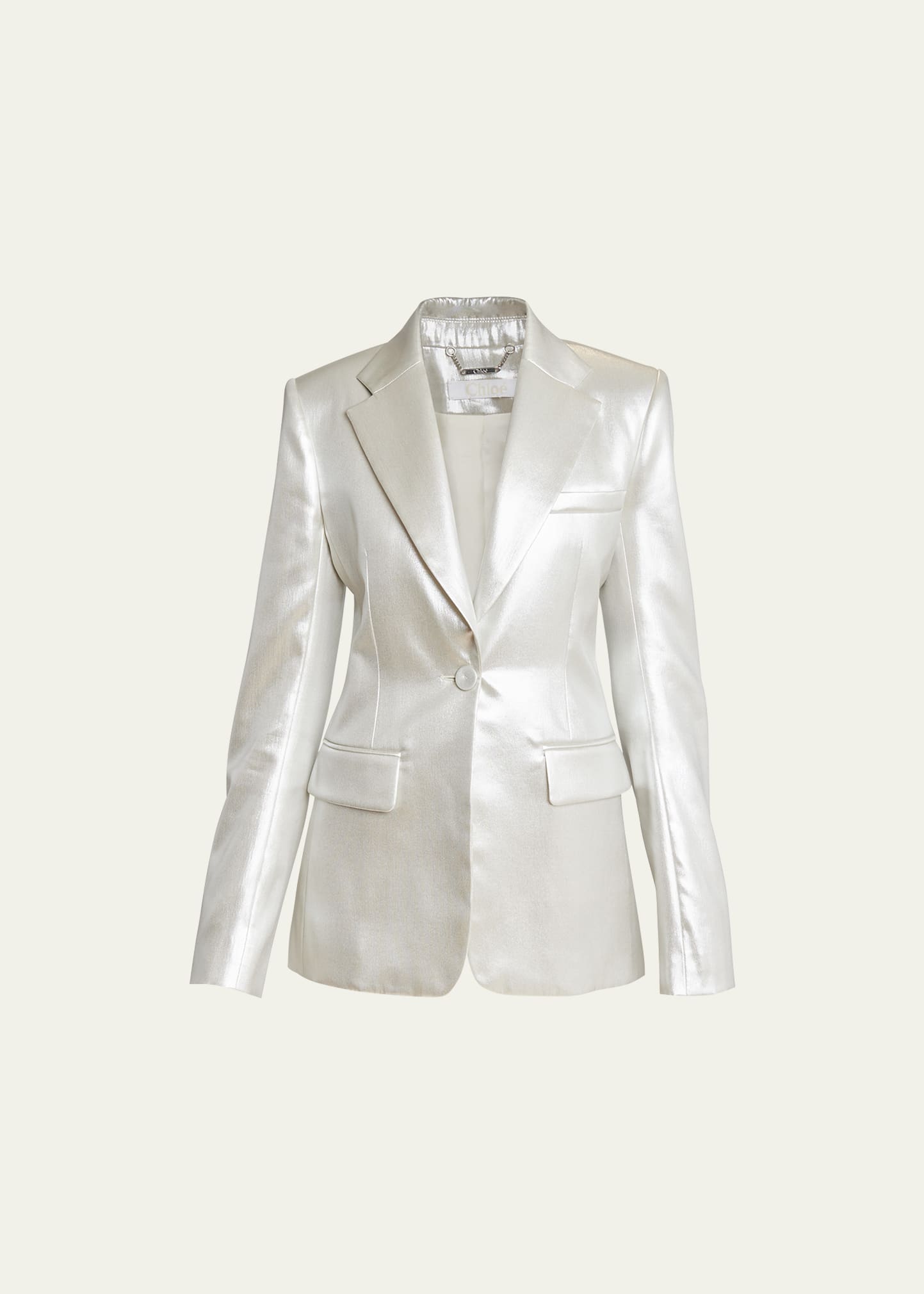 Shop Chloé Organic Silk Satin Lame Tailored Jacket In Silver Cloud
