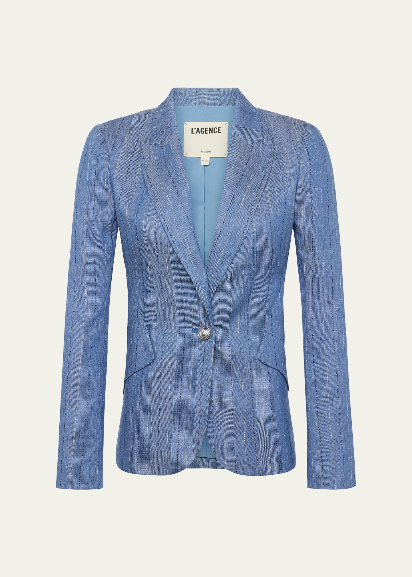 L Agence Chamberlain Linen-blend Blazer In Slate Blue