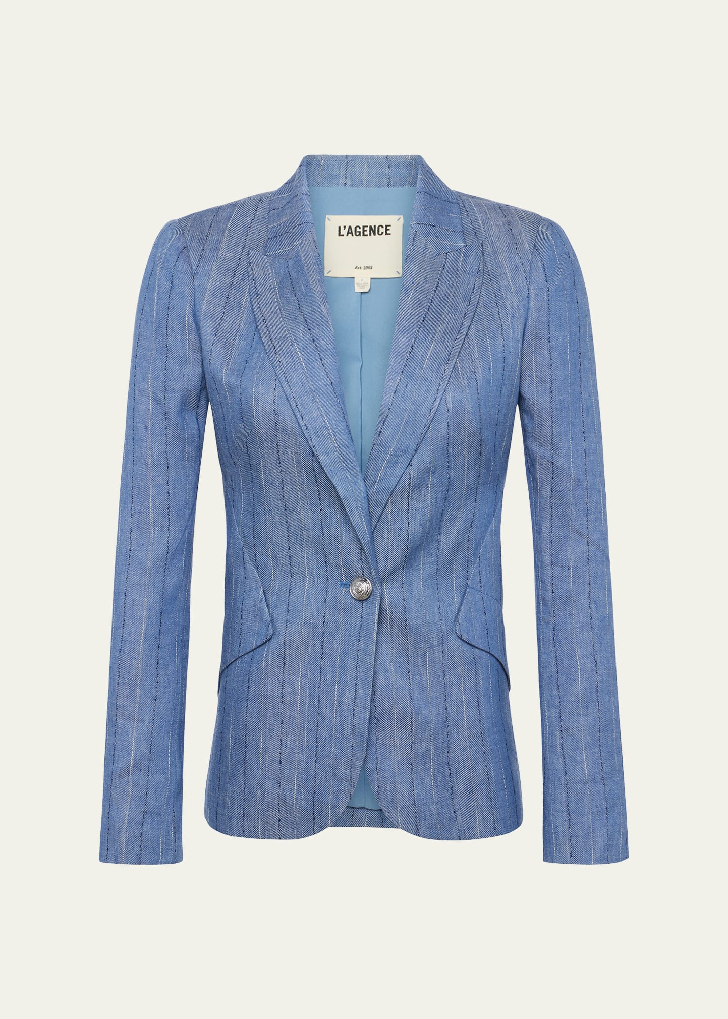 Shop L Agence Chamberlain Striped Chambray Blazer In Slate Blue