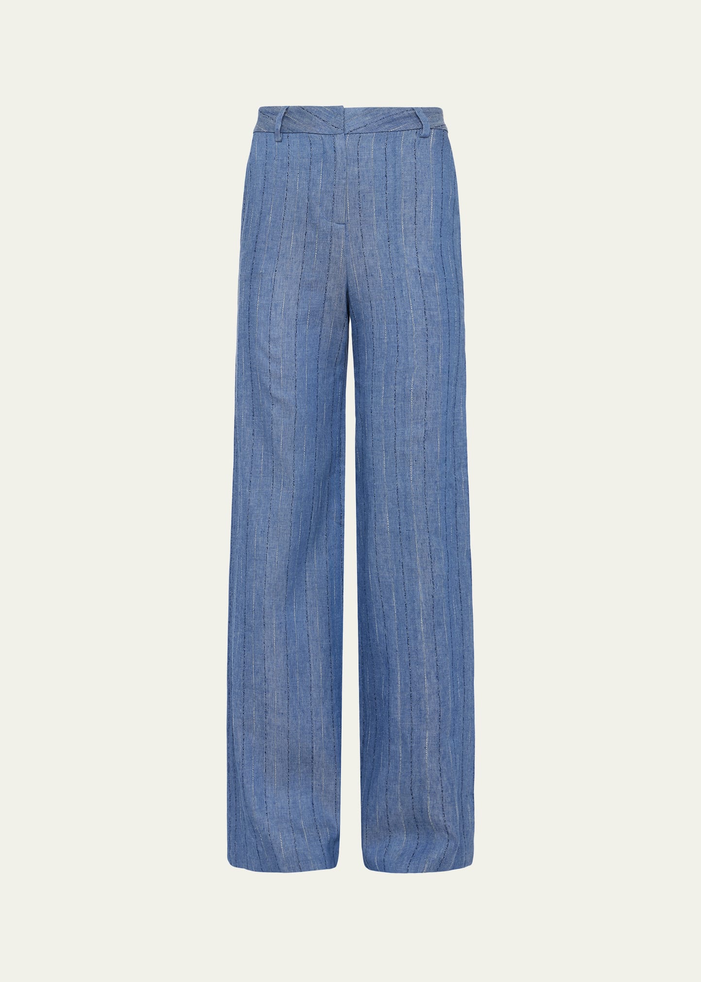 Shop L Agence Livvy Striped Chambray Straight-leg Trousers In Slate Blue