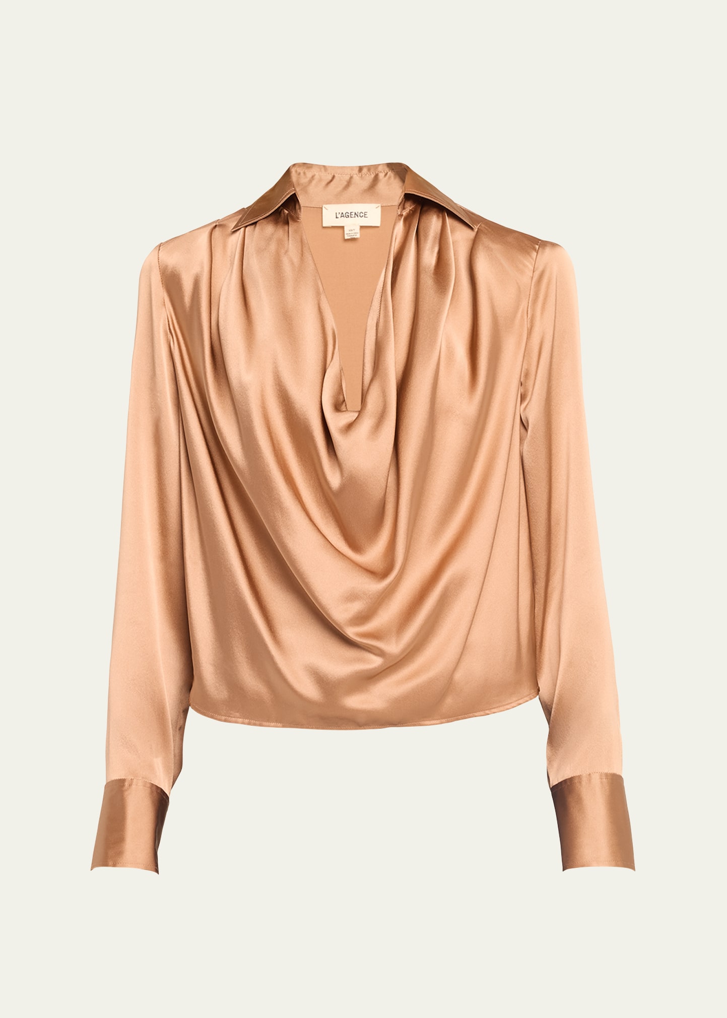 L Agence Lotus Cowl-neck Silk Blouse In Brown