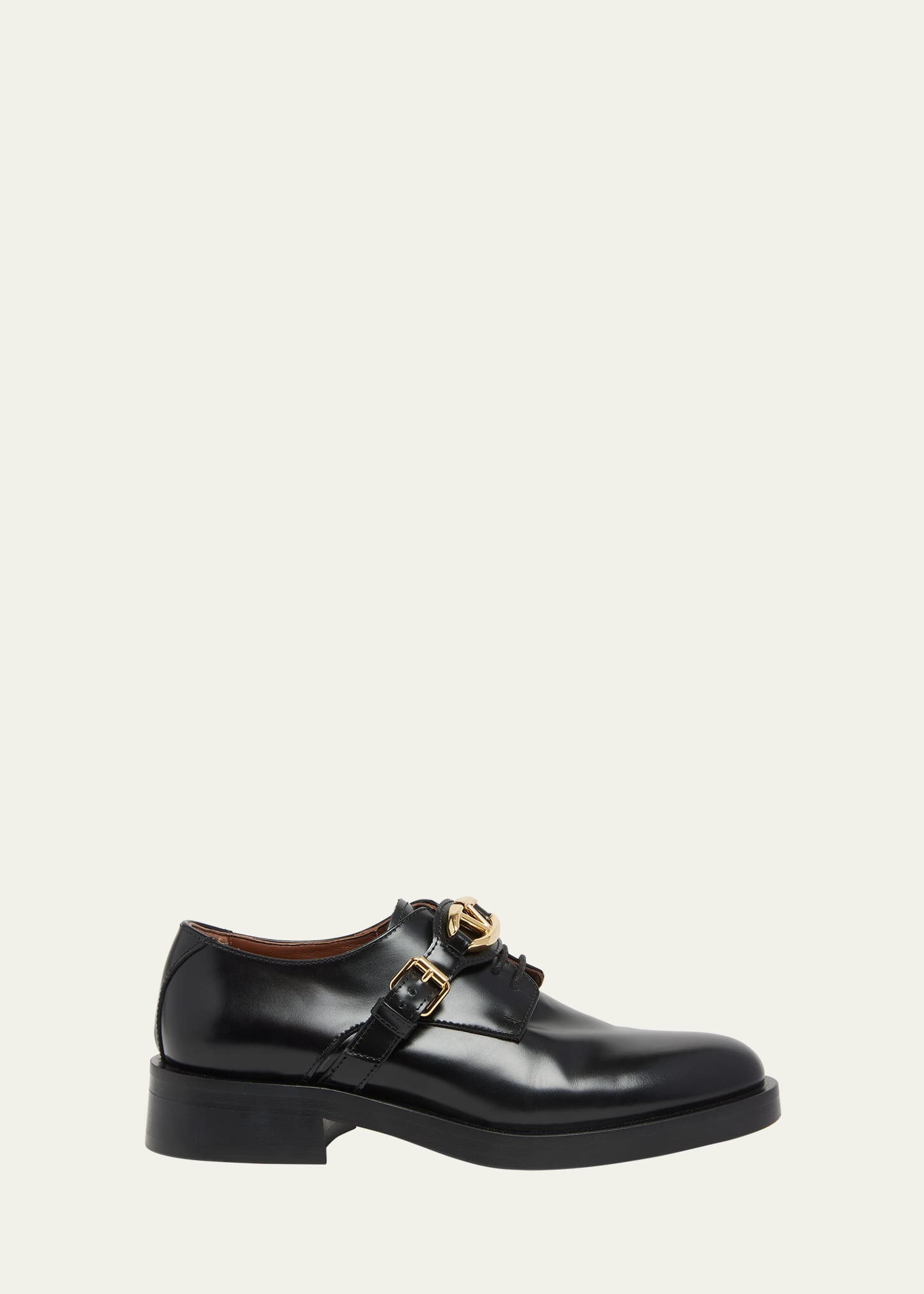 Shop Valentino Vlogo Medallion Leather Derby Loafers In 0no Nero