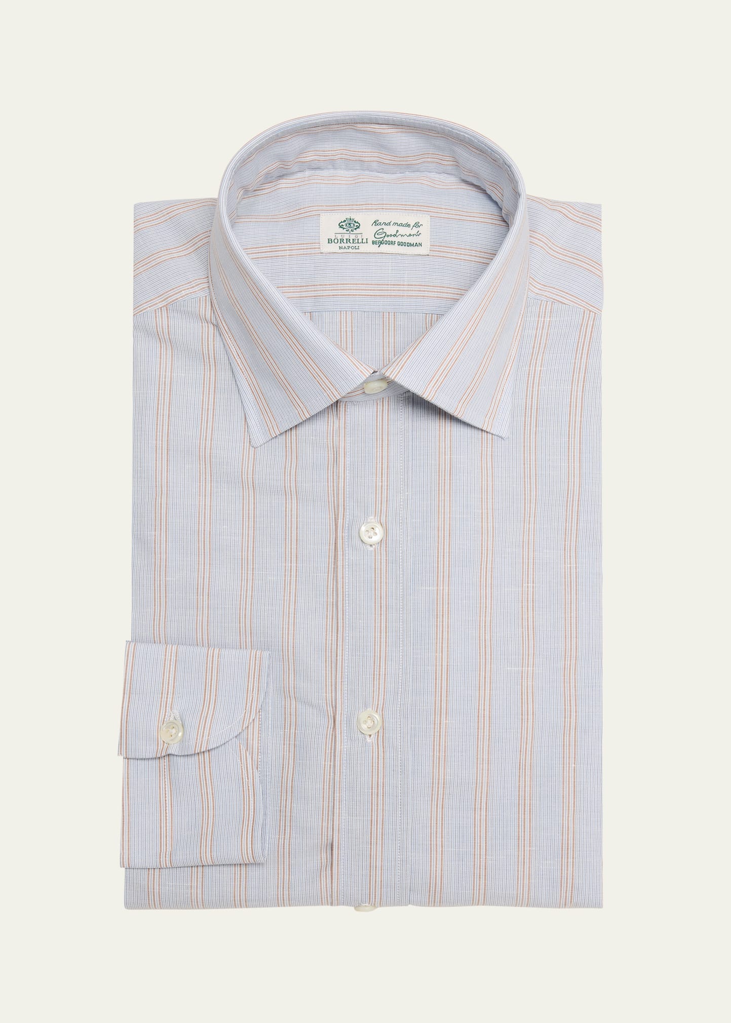 Shop Borrelli Men's Cotton And Linen Multi-stripe Dress Shirt In 1 Blue Rust