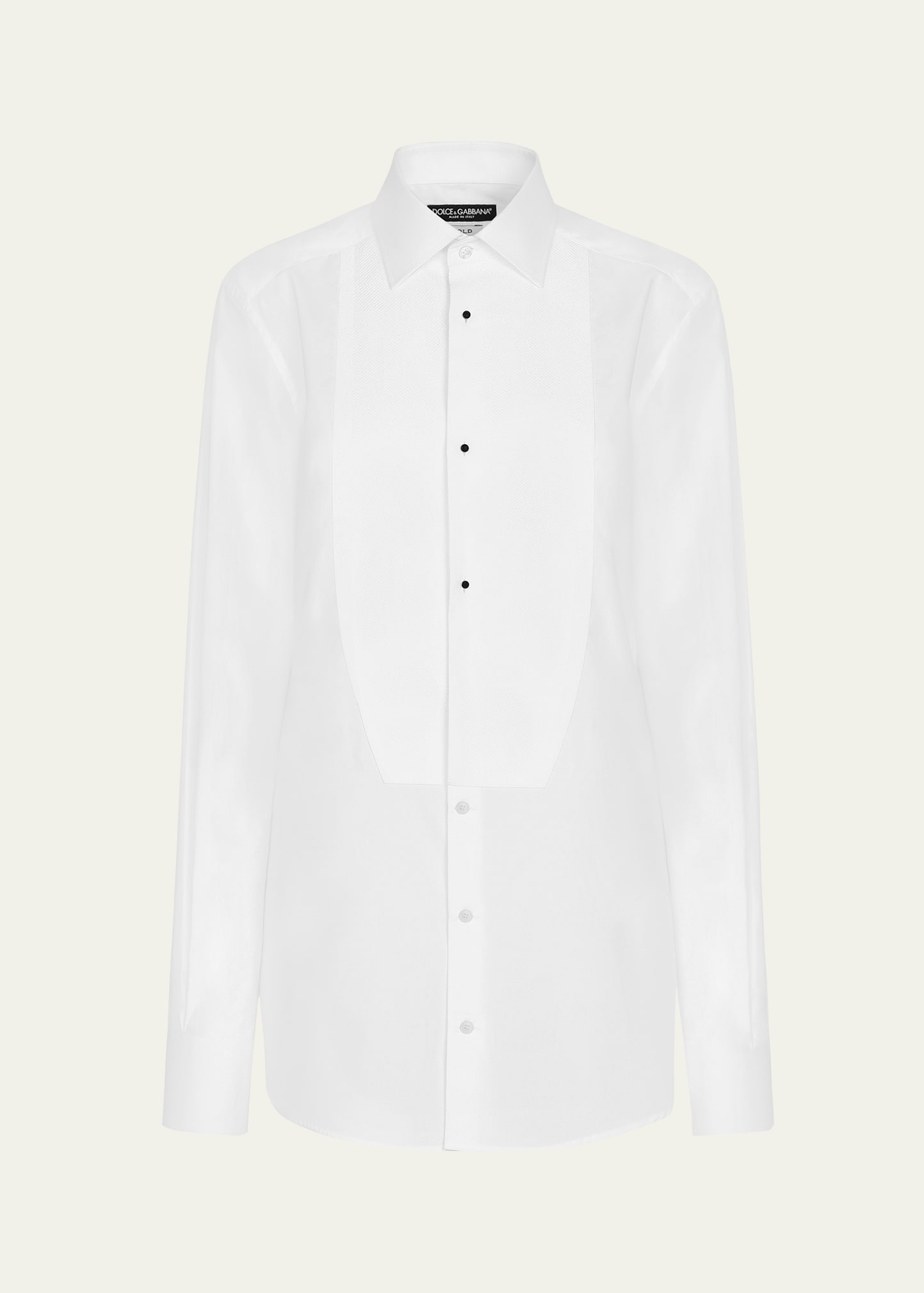 Shop Dolce & Gabbana Popeline Button-front Shirt With Pleated Bib In Opticalwht