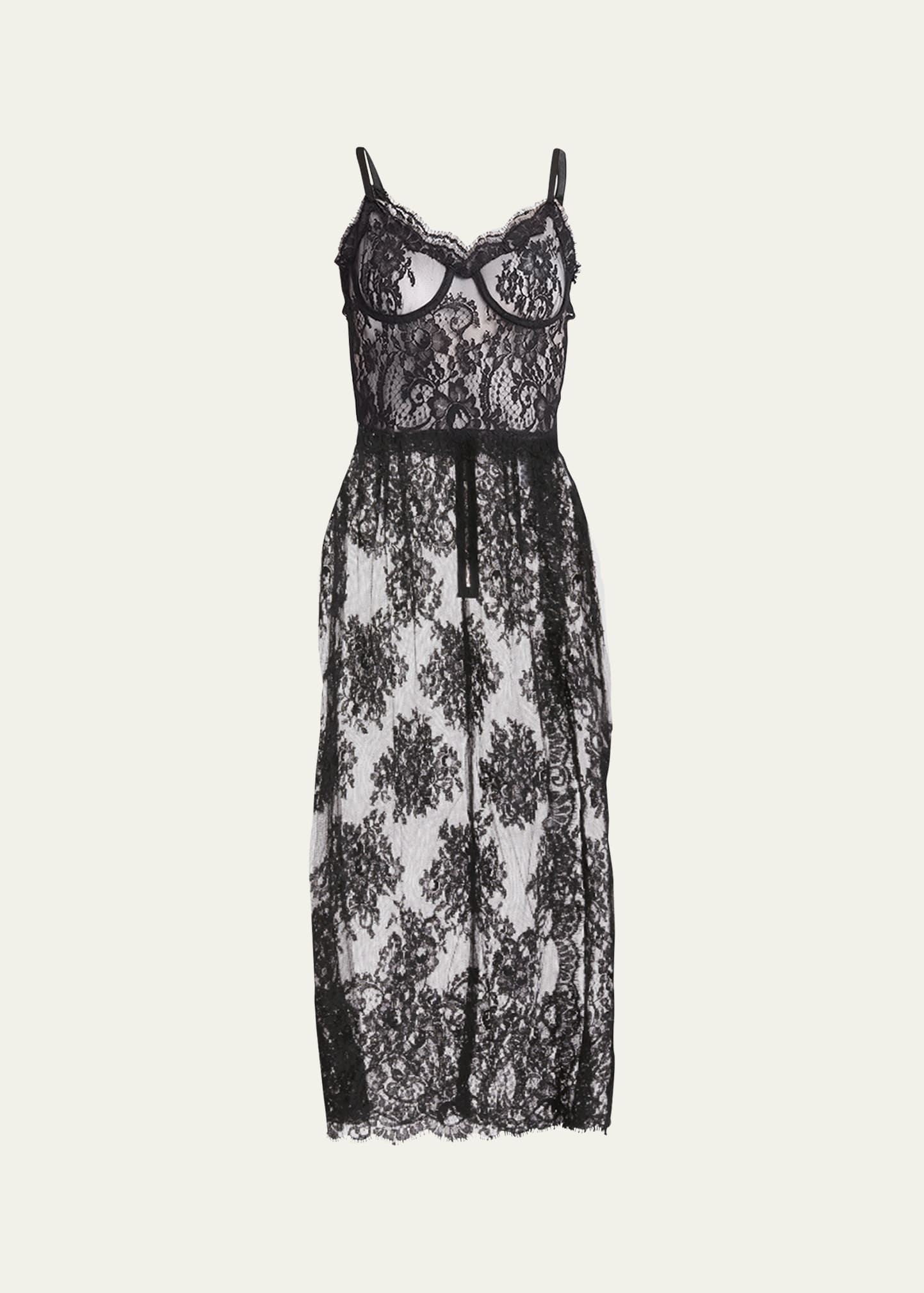 Dolce & Gabbana Chantilly Lace Midi Dress In Black