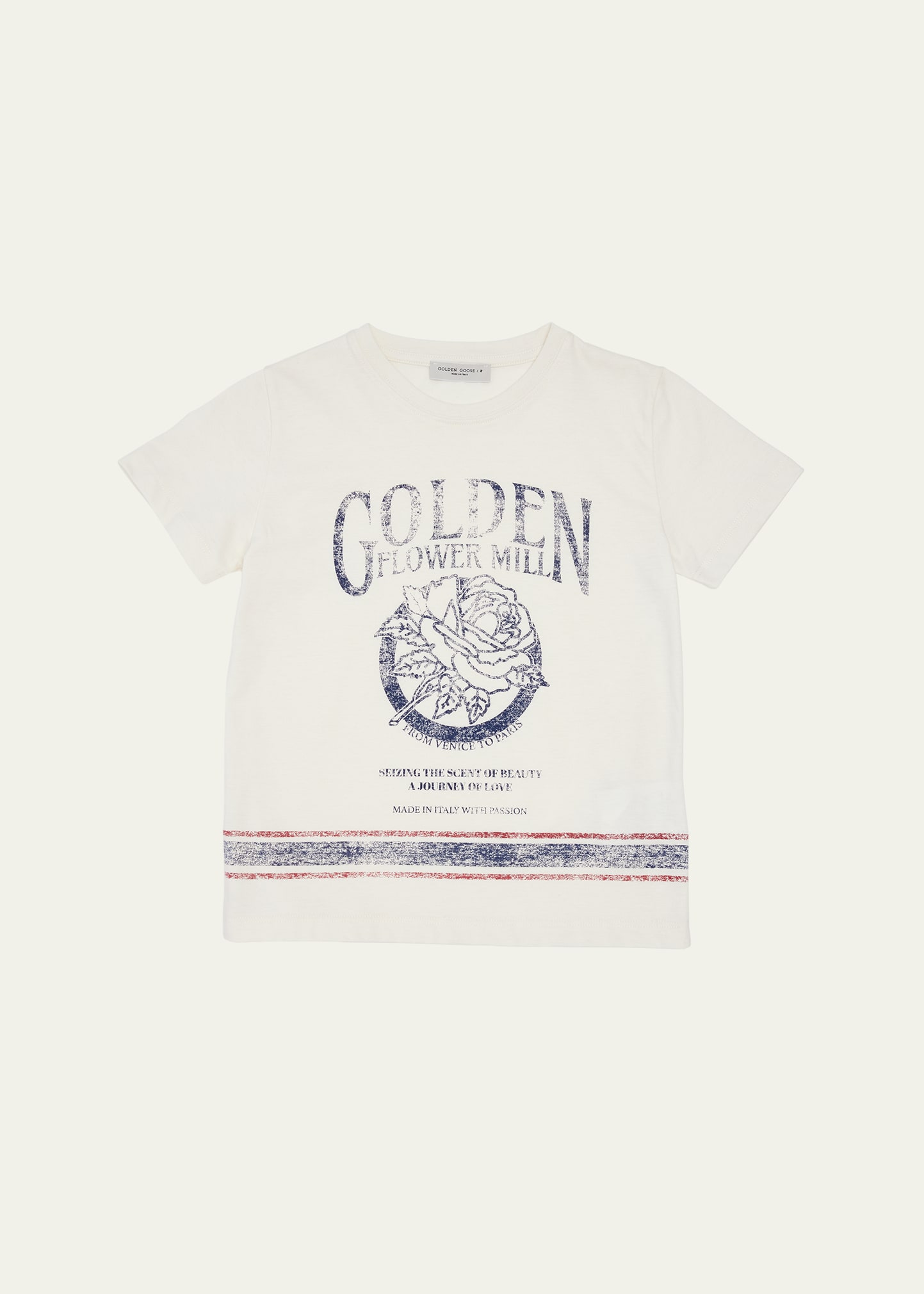 Shop Golden Goose Boy's Journey Golden Mill Printed Short-slevee T-shirt In Artic Wolf