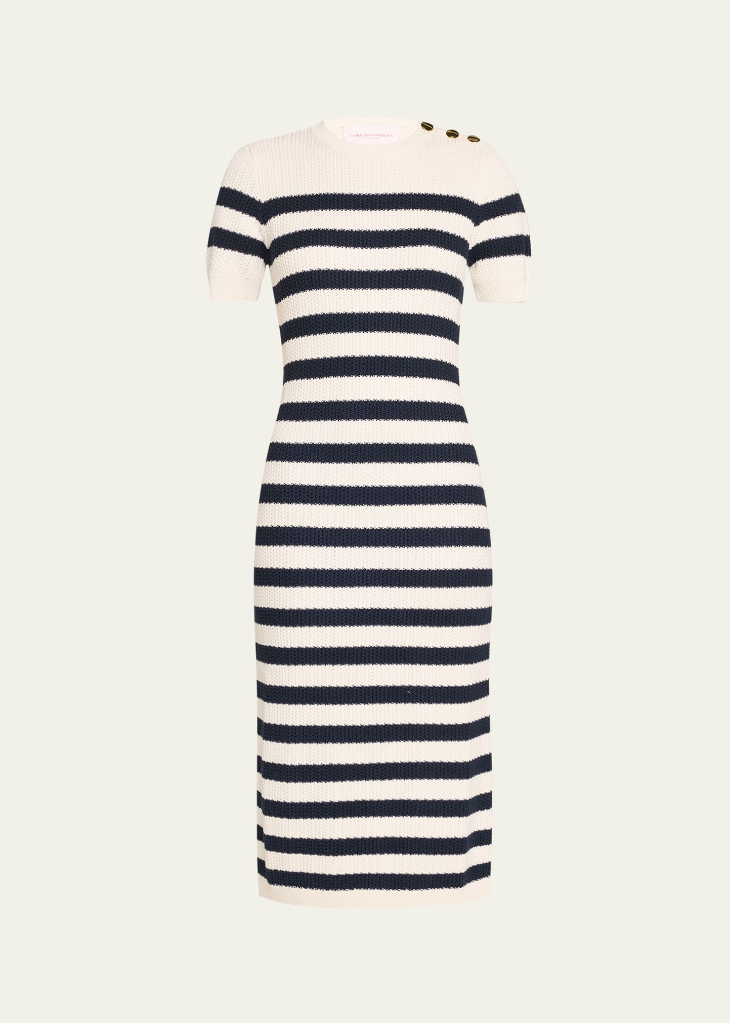 Striped Knit Midi Dress with Button Detail