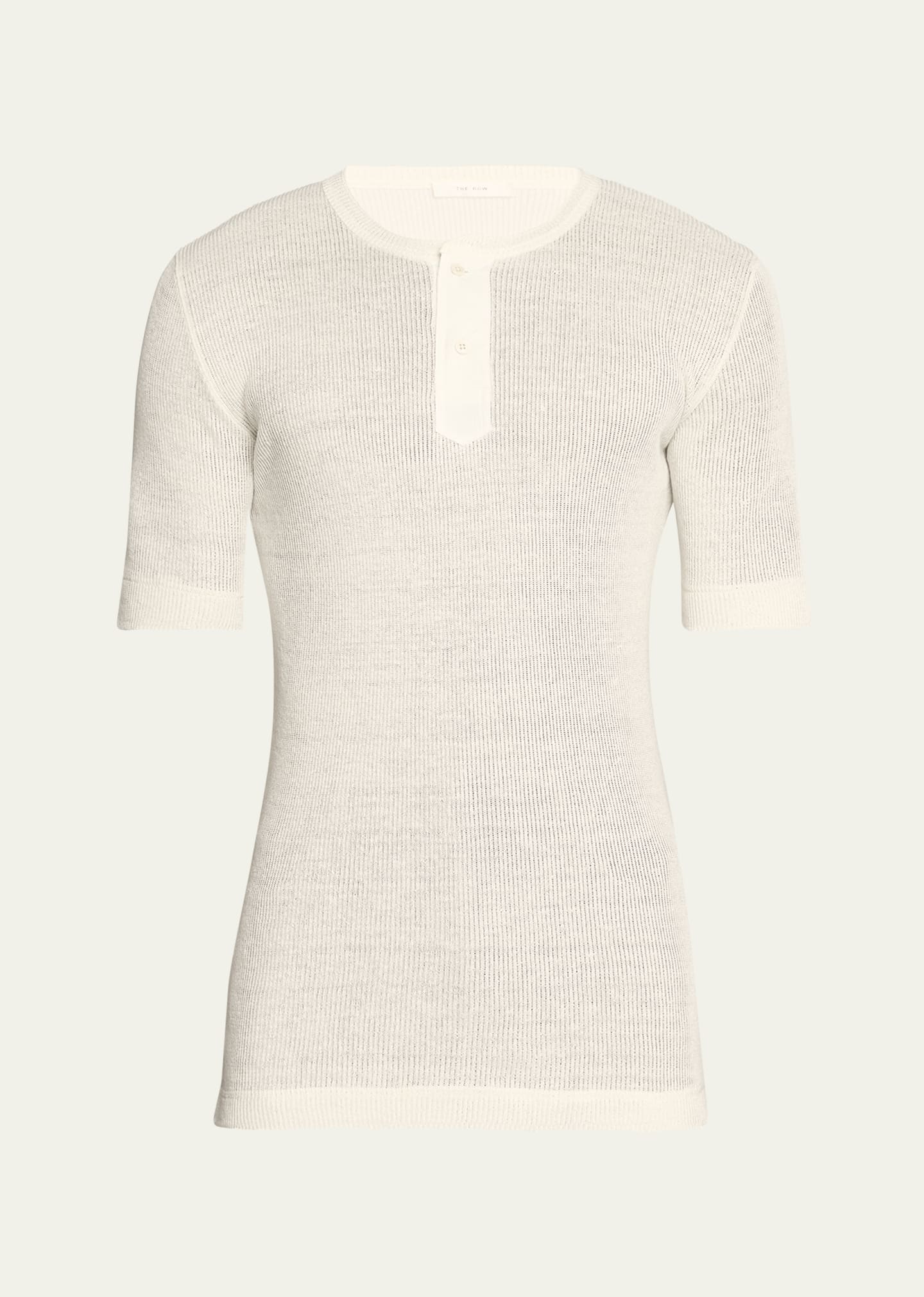 Shop The Row Men's Linen-silk Henley Shirt In Off White