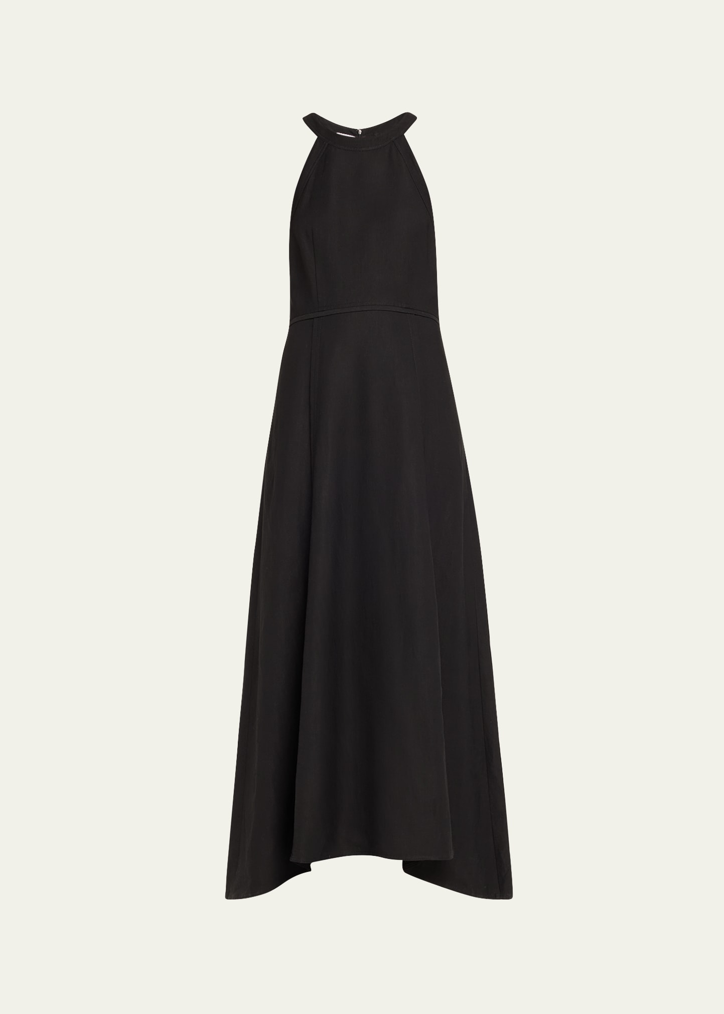 Shop Brunello Cucinelli Fluid Linen Twill Maxi Dress With Monili Detail In C101 Black Monile