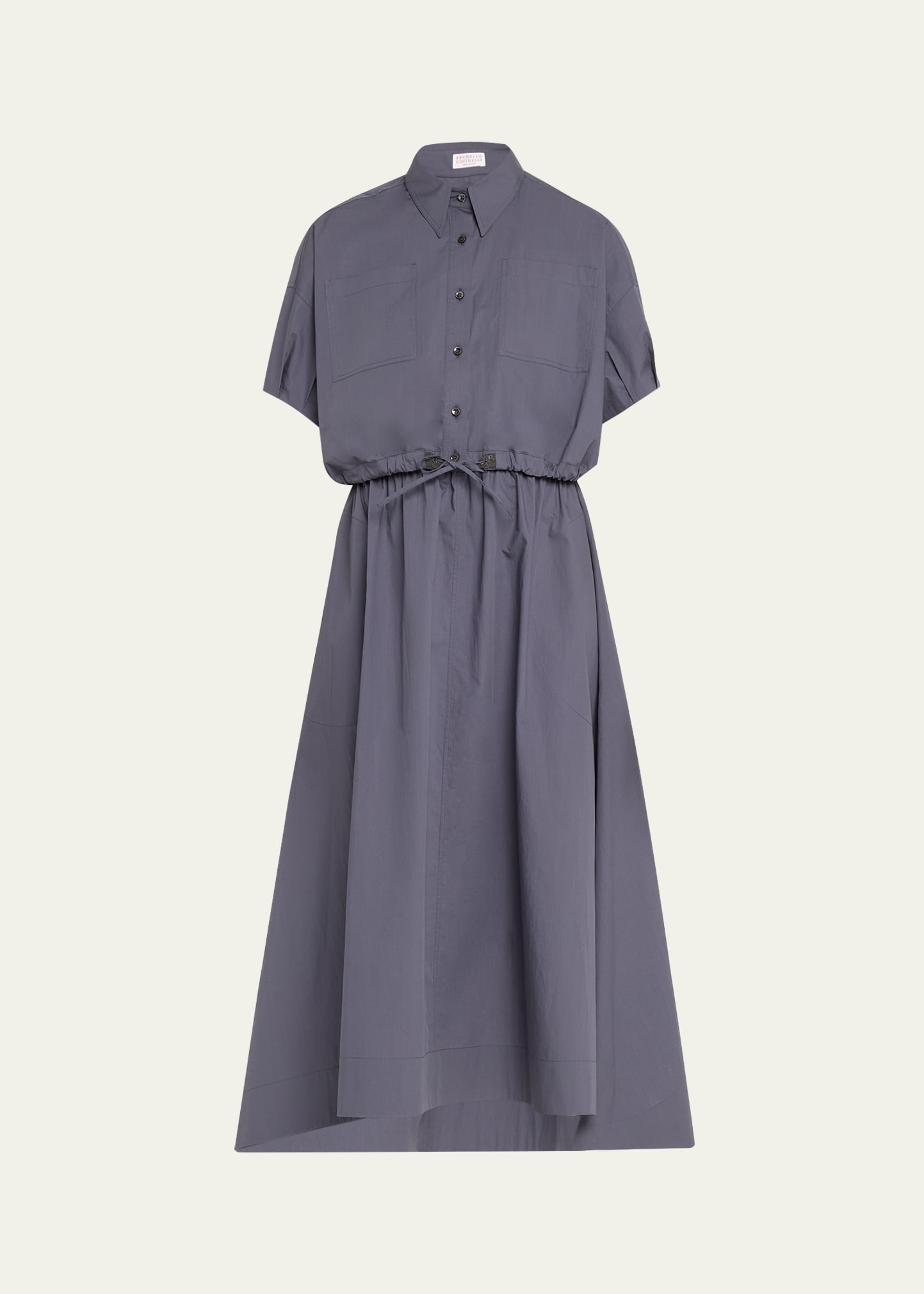 Shop Brunello Cucinelli Light-weight Shirtdress With Fitted Waist And Monili Loop Detail In C8901 Night Sky U