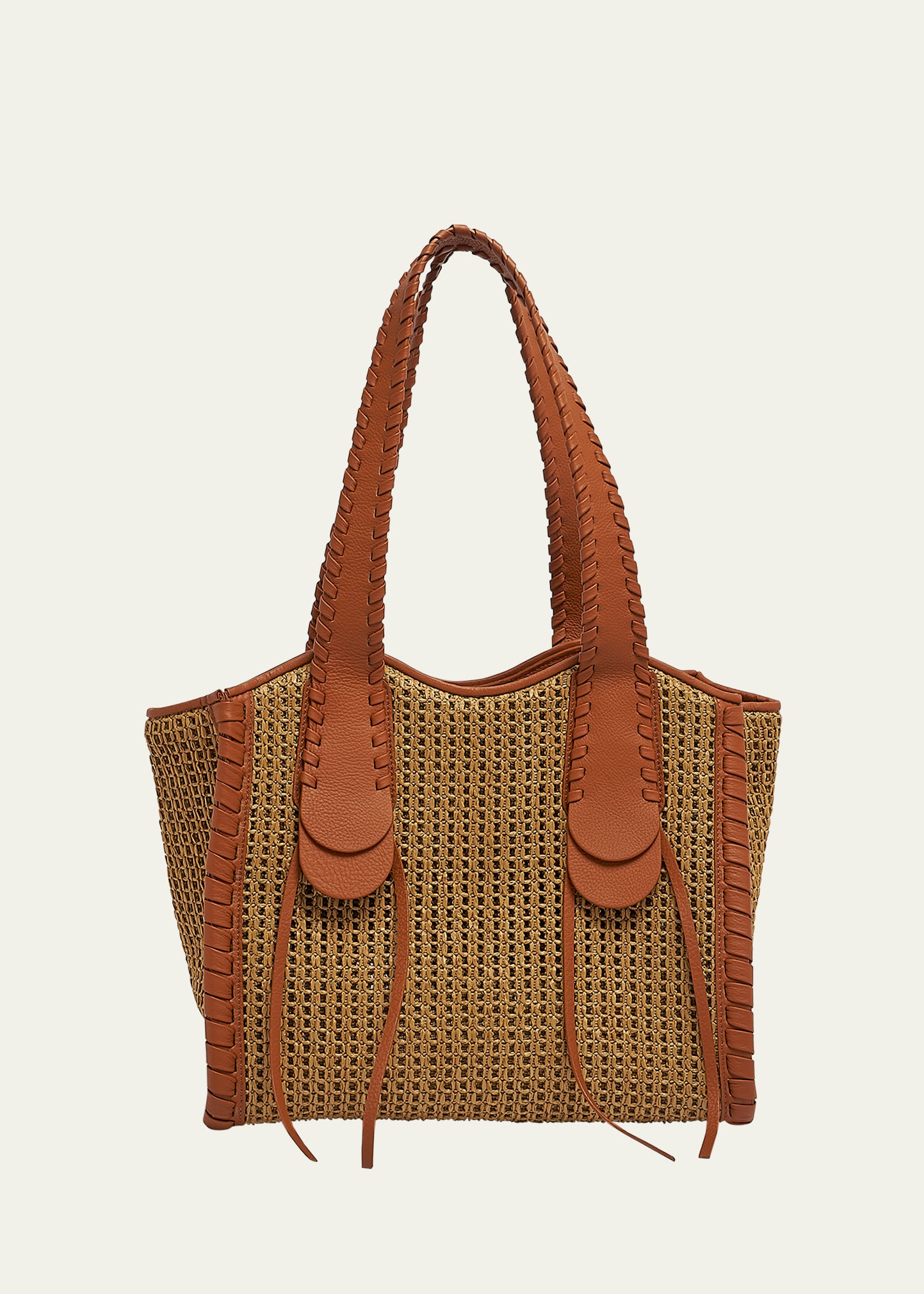 Monty Tote Bag in Raffia and Calfskin Leather