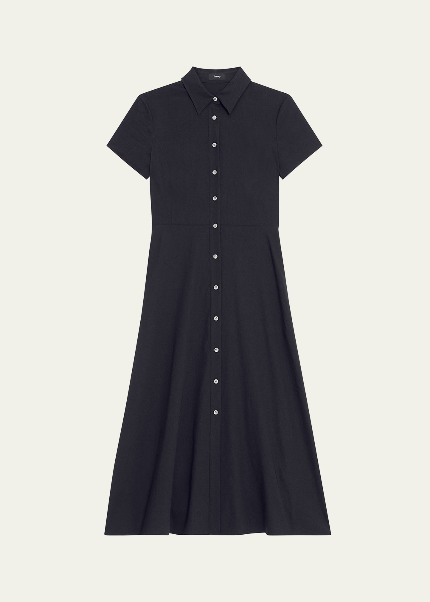 Shop Theory Good Linen Short-sleeve Button-front Midi Shirt Dress In Concord