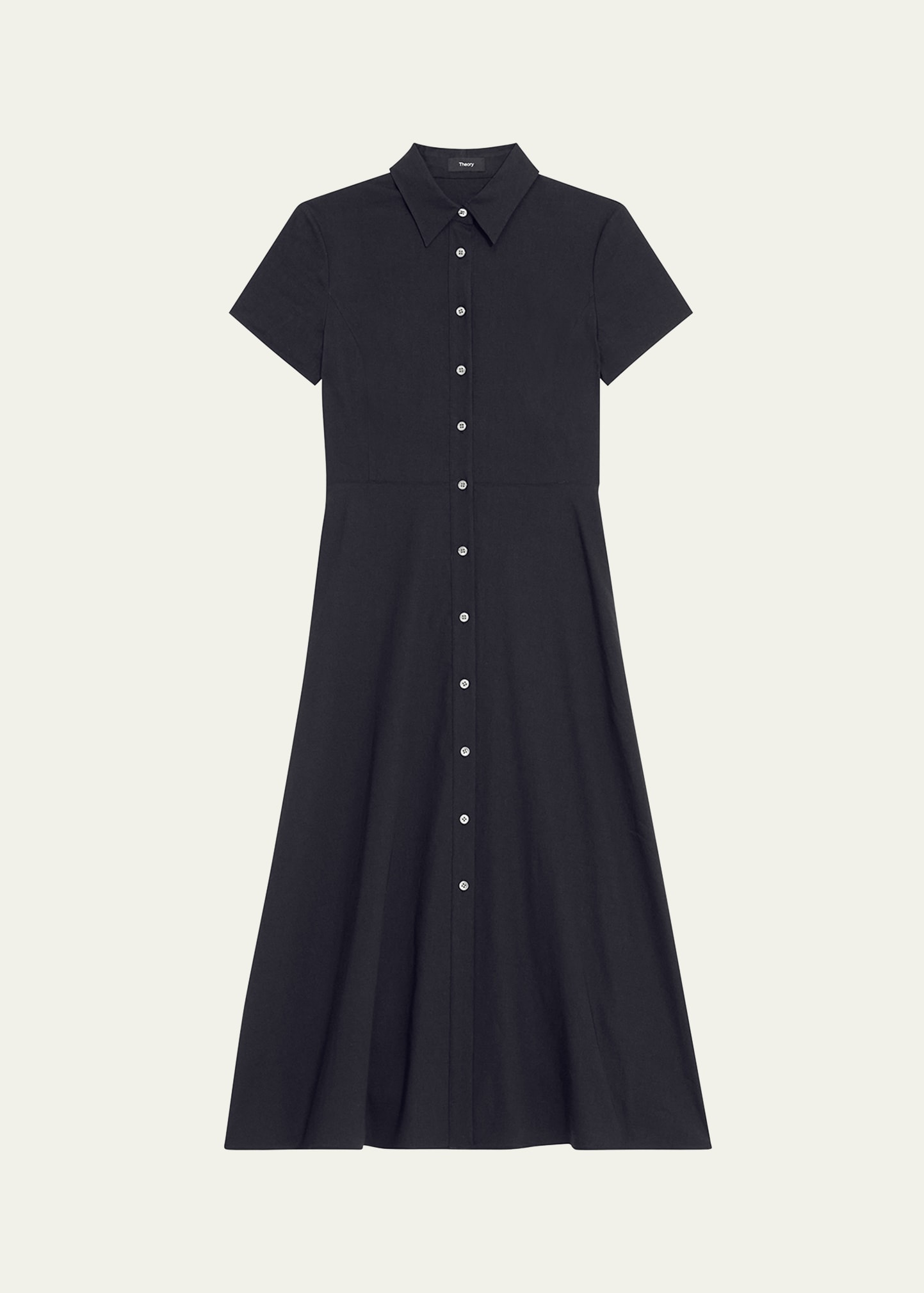 Theory Good Linen Short-sleeve Button-front Midi Shirt Dress In Concord