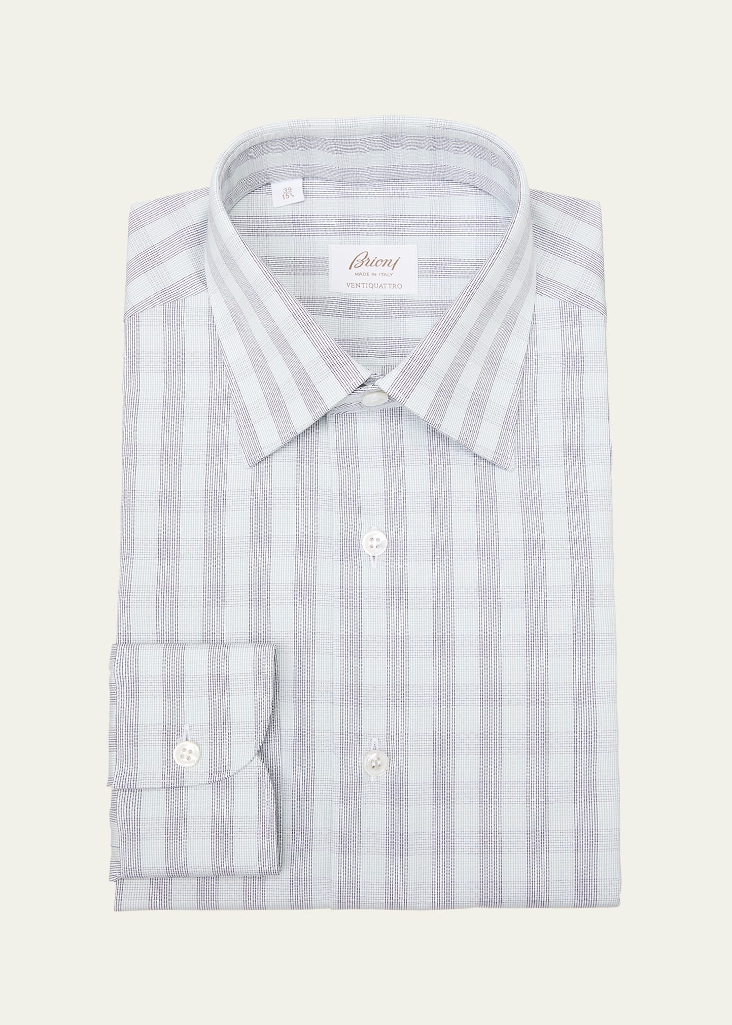 Shop Brioni Men's Ventiquattro Textured Check Dress Shirt In Aquablue
