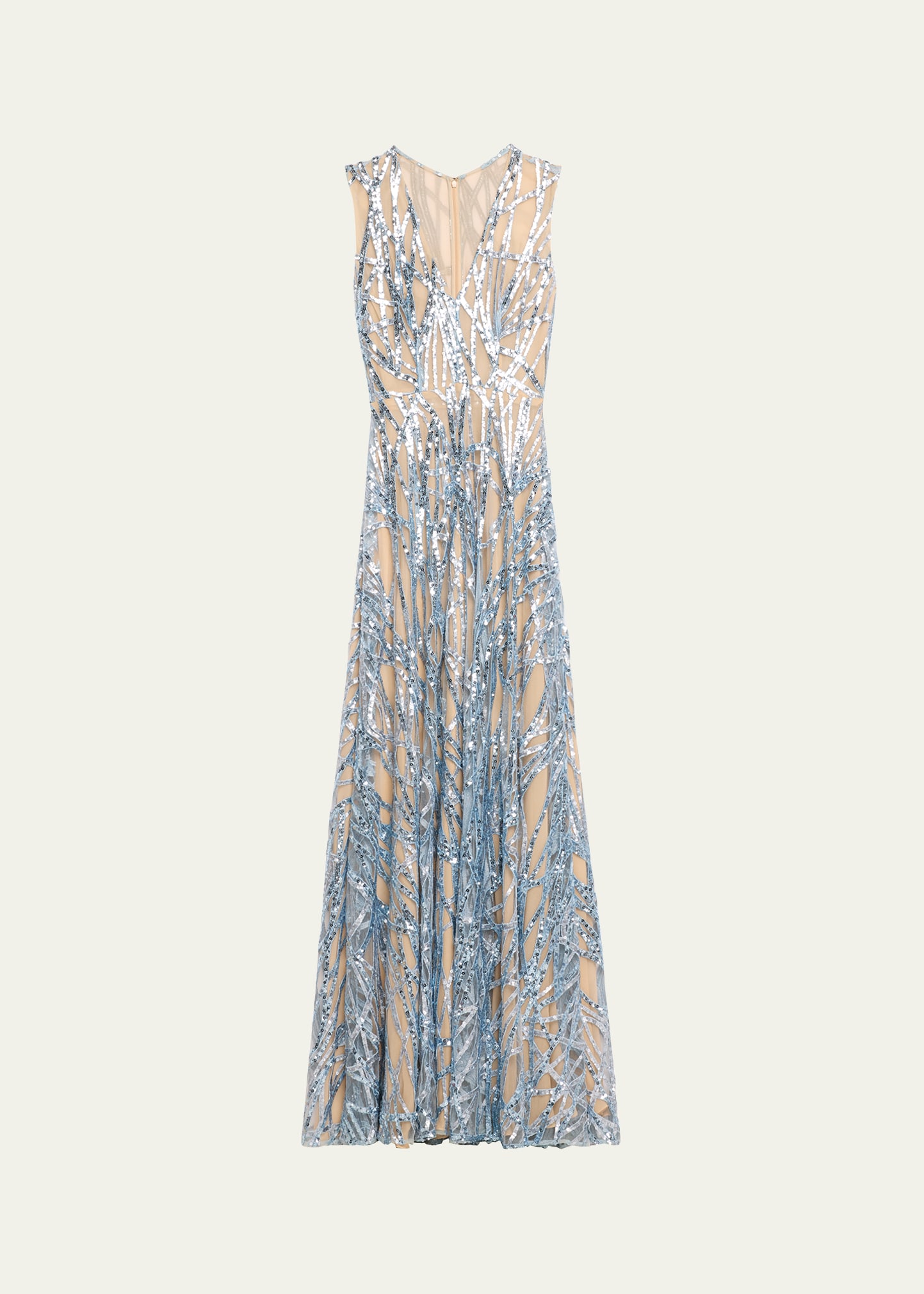 V-Neck Linear Sequined Gown