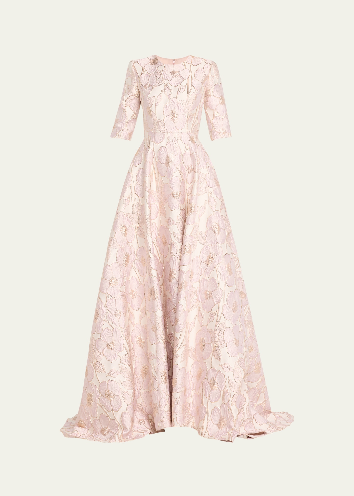 Shop Reem Acra Mikado Floral Jacquard Gown In Lilac Multi
