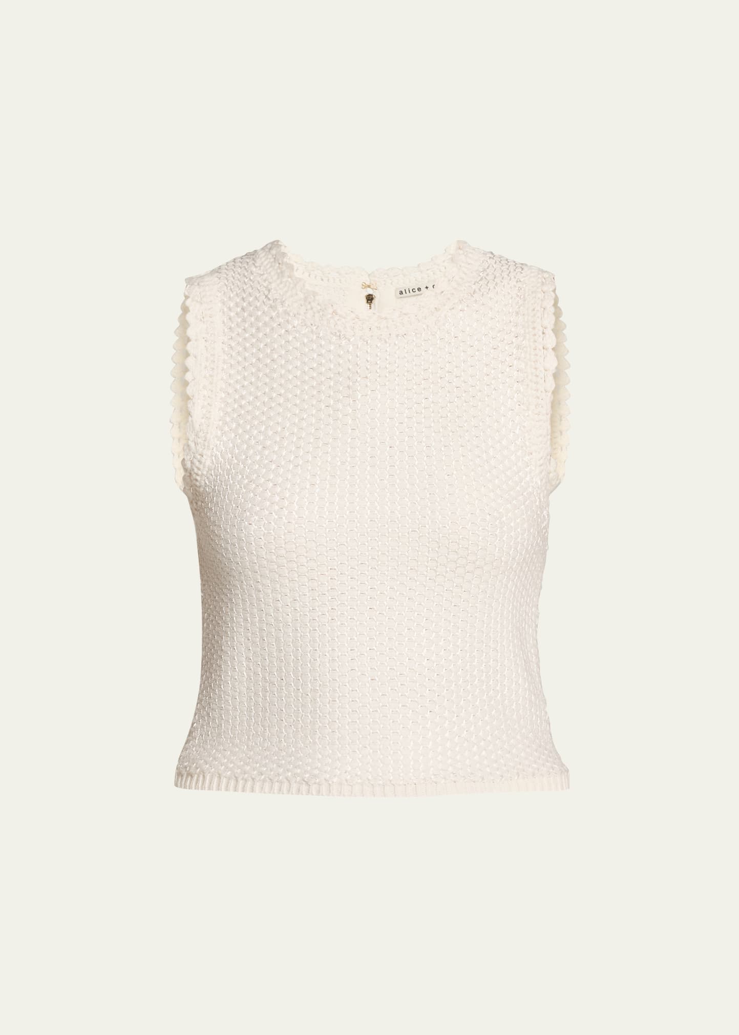 Alice And Olivia Amity Open-knit Cropped Tank Top In Neutral