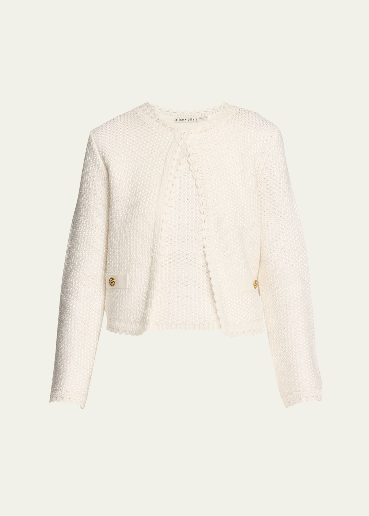 Shop Alice And Olivia Noella Knit Jacket In Soft White