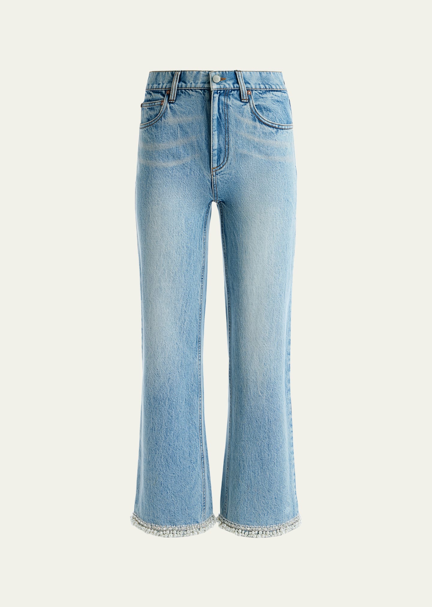 Shop Alice And Olivia Ora High-rise Embellished Jeans In Rockstar Blue
