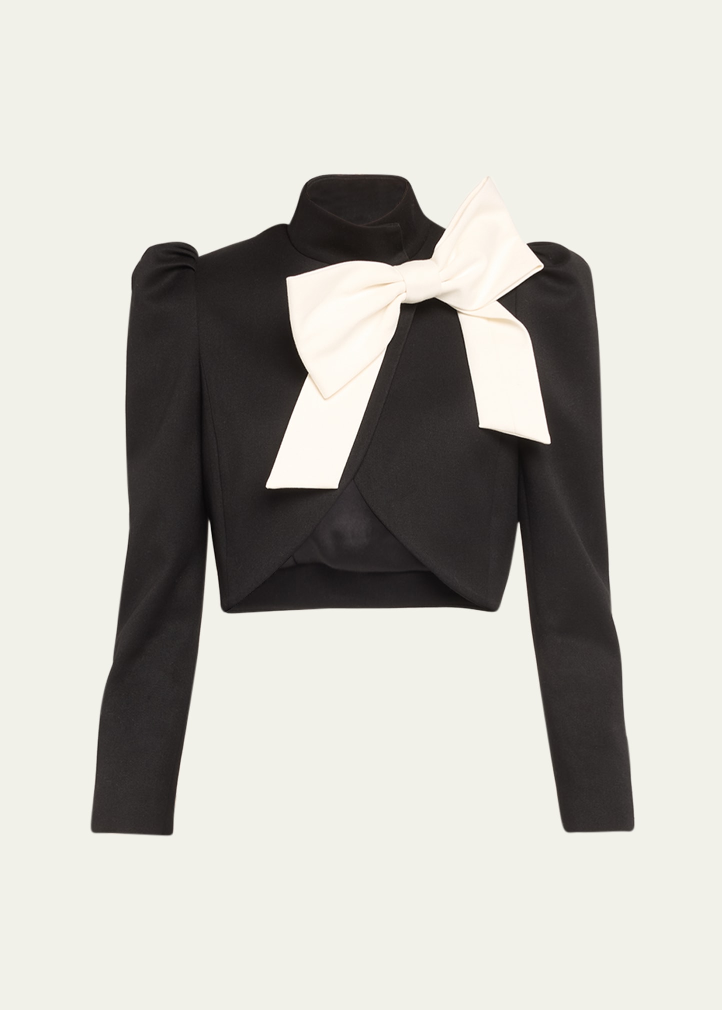 Shop Alice And Olivia Addison Bow Collar Cropped Jacket In Black/off White