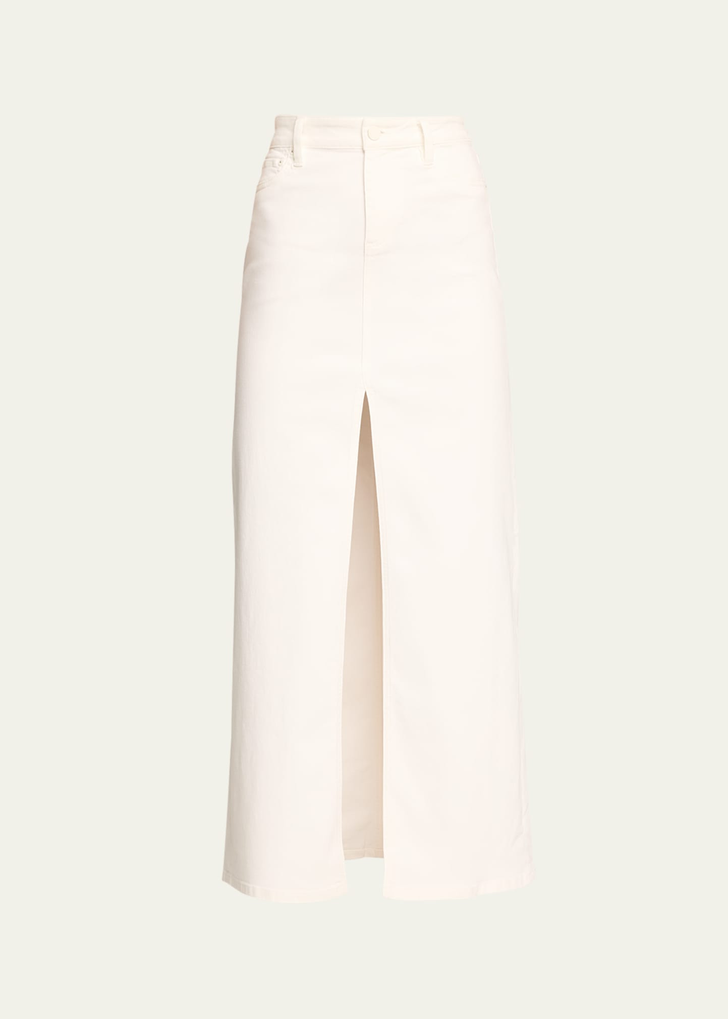 Shop Alice And Olivia Rye High-rise Denim Maxi Skirt In Off White