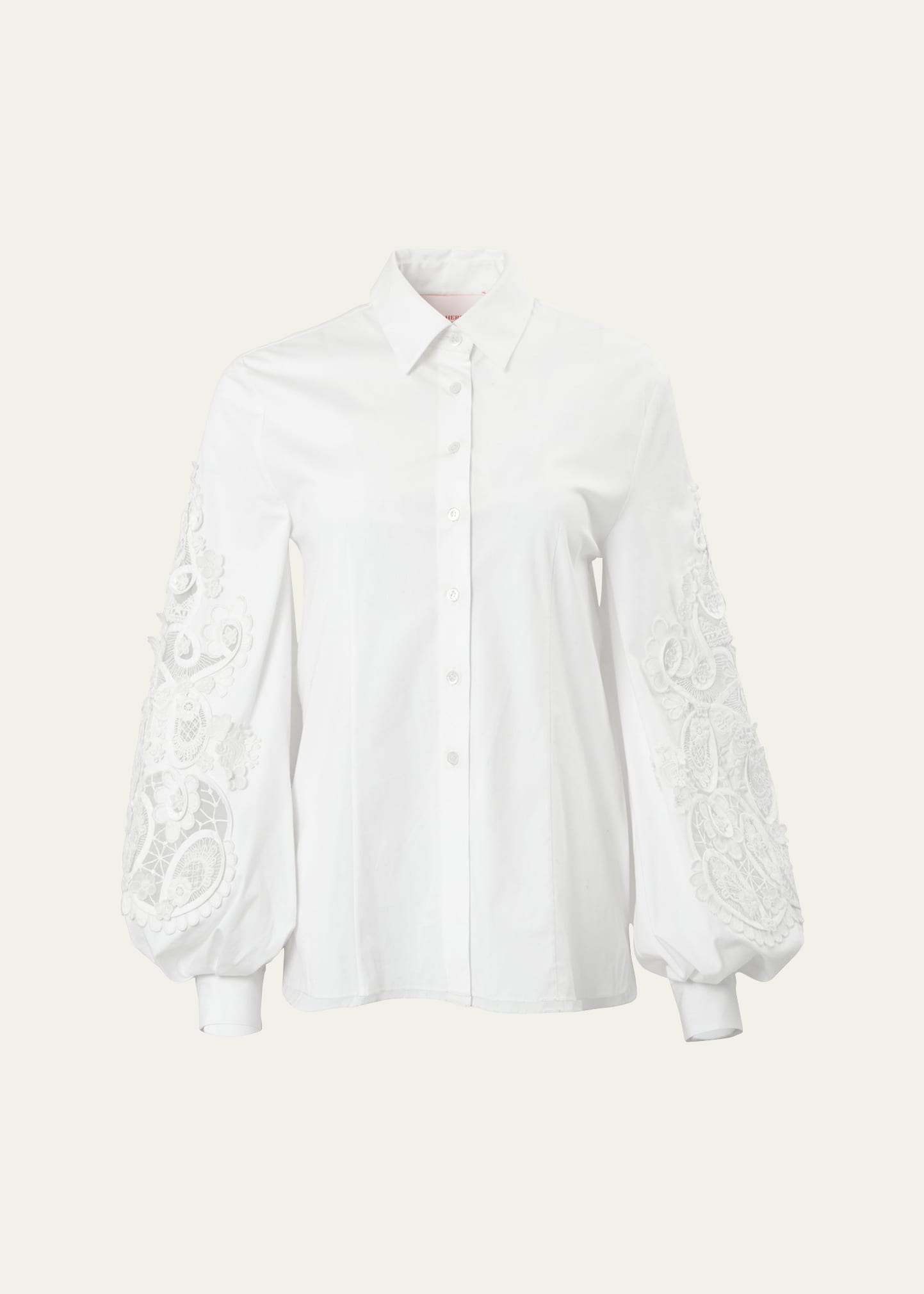Shop Carolina Herrera Embroidered Puff-sleeve Button-front Blouse In White
