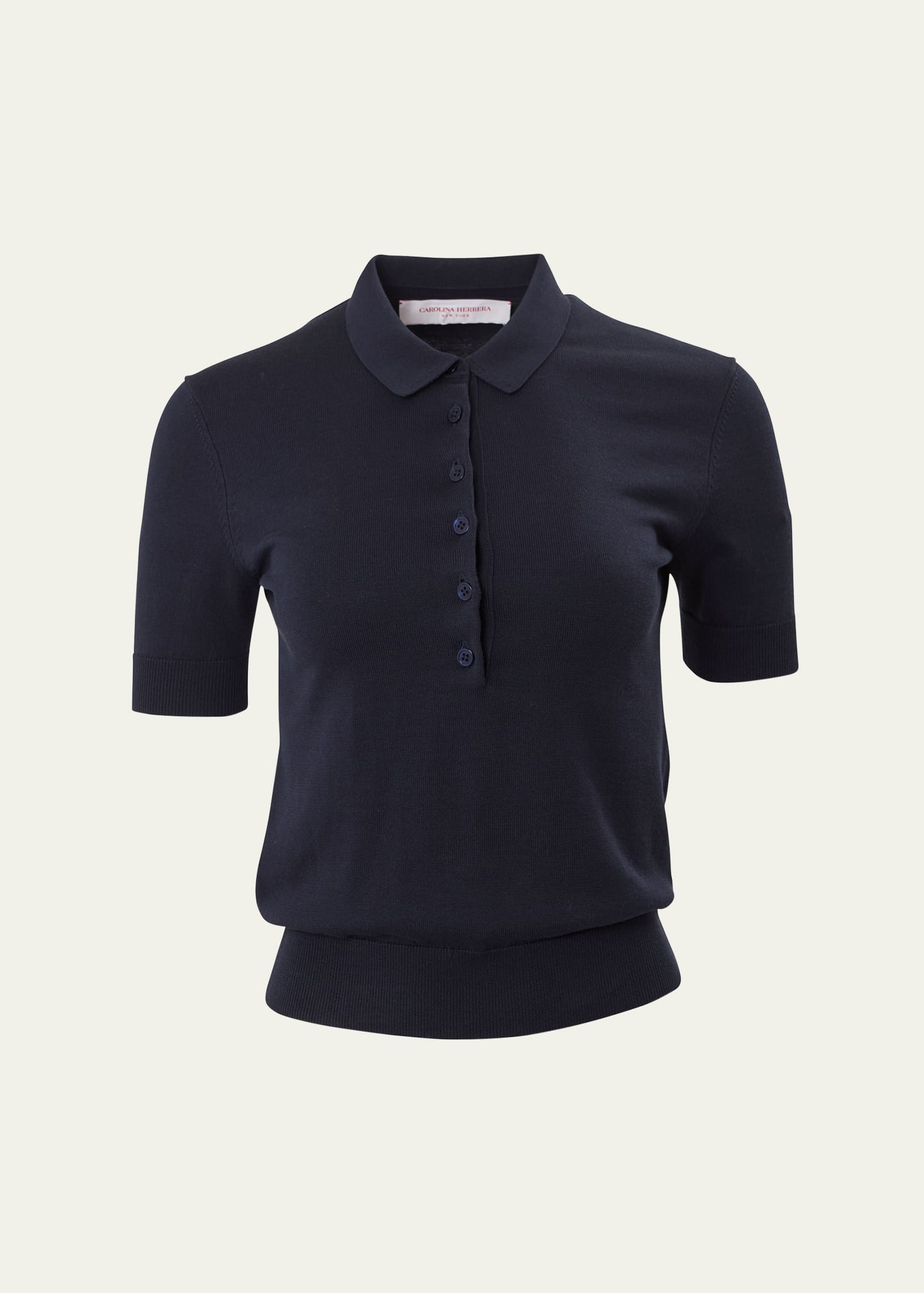 Shop Carolina Herrera Short-sleeve Knit Polo Shirt In Midnight