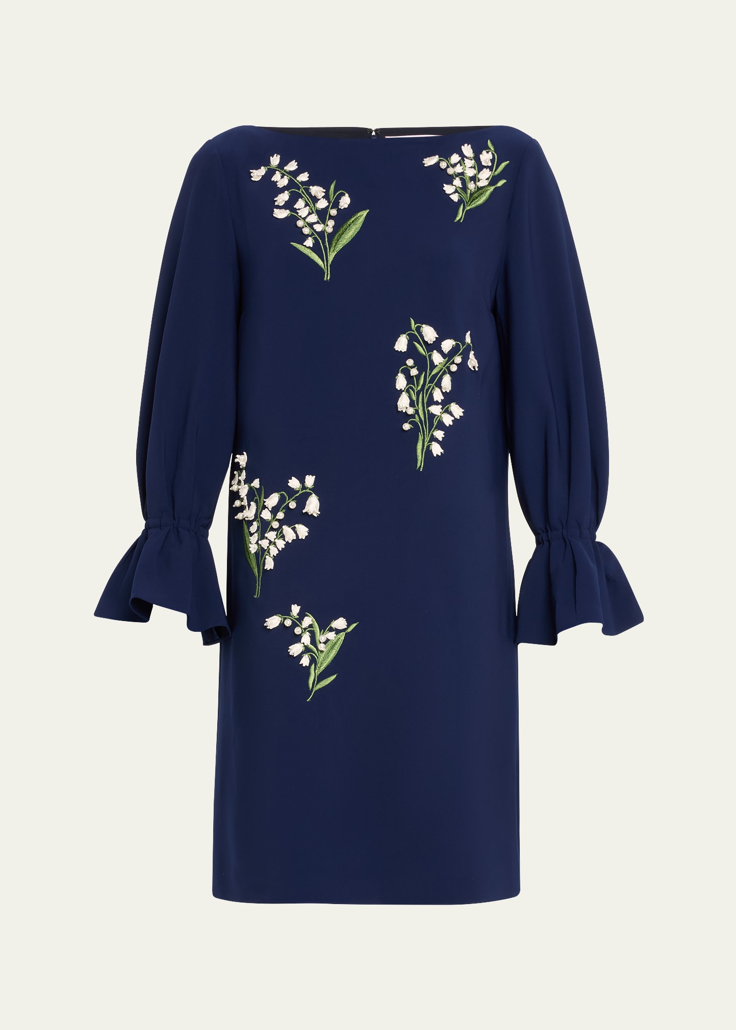 Embroidered Shift Dress with Flutter Sleeves