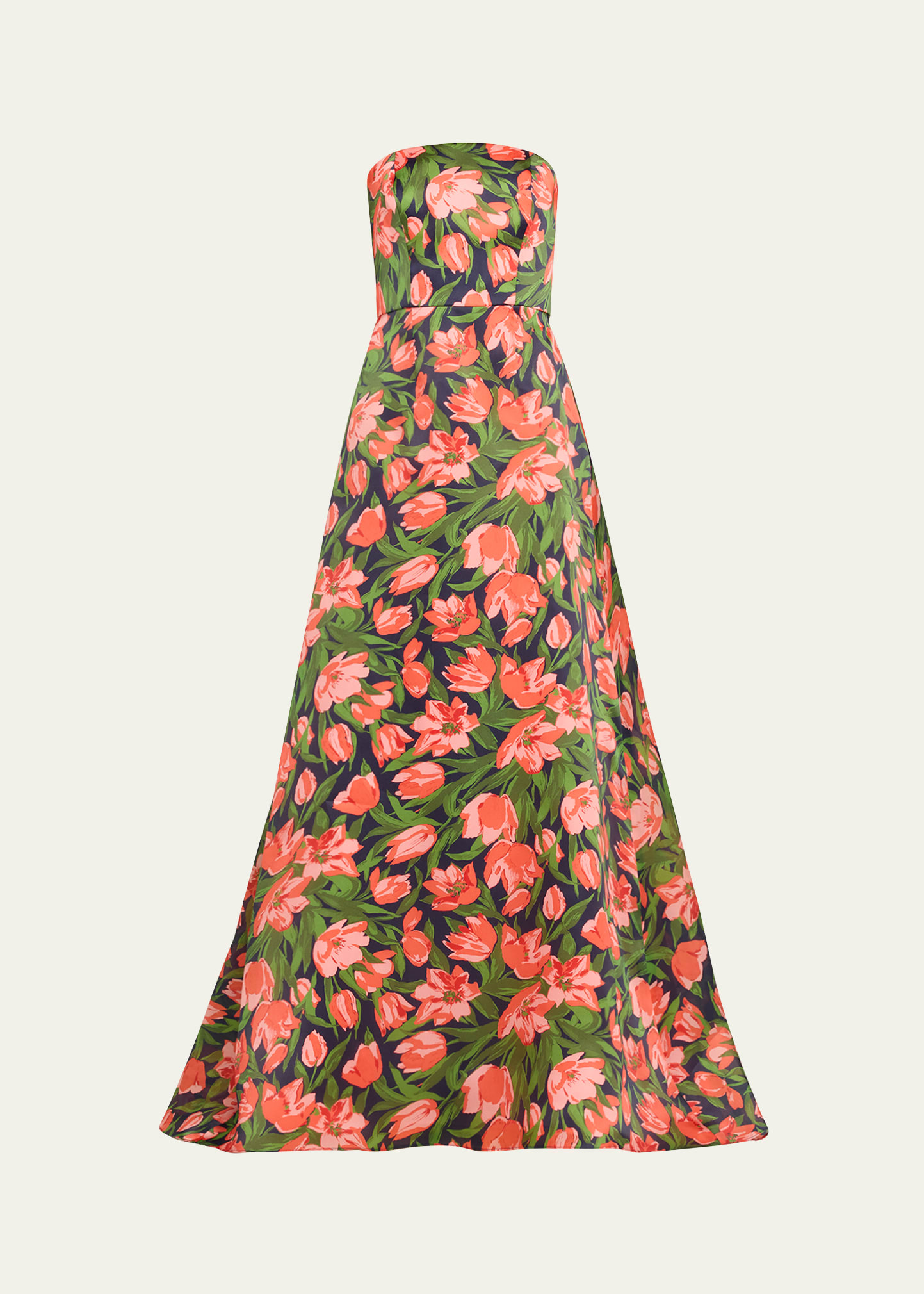 Shop Carolina Herrera Floral Print Strapless Gown In Midnight Multi