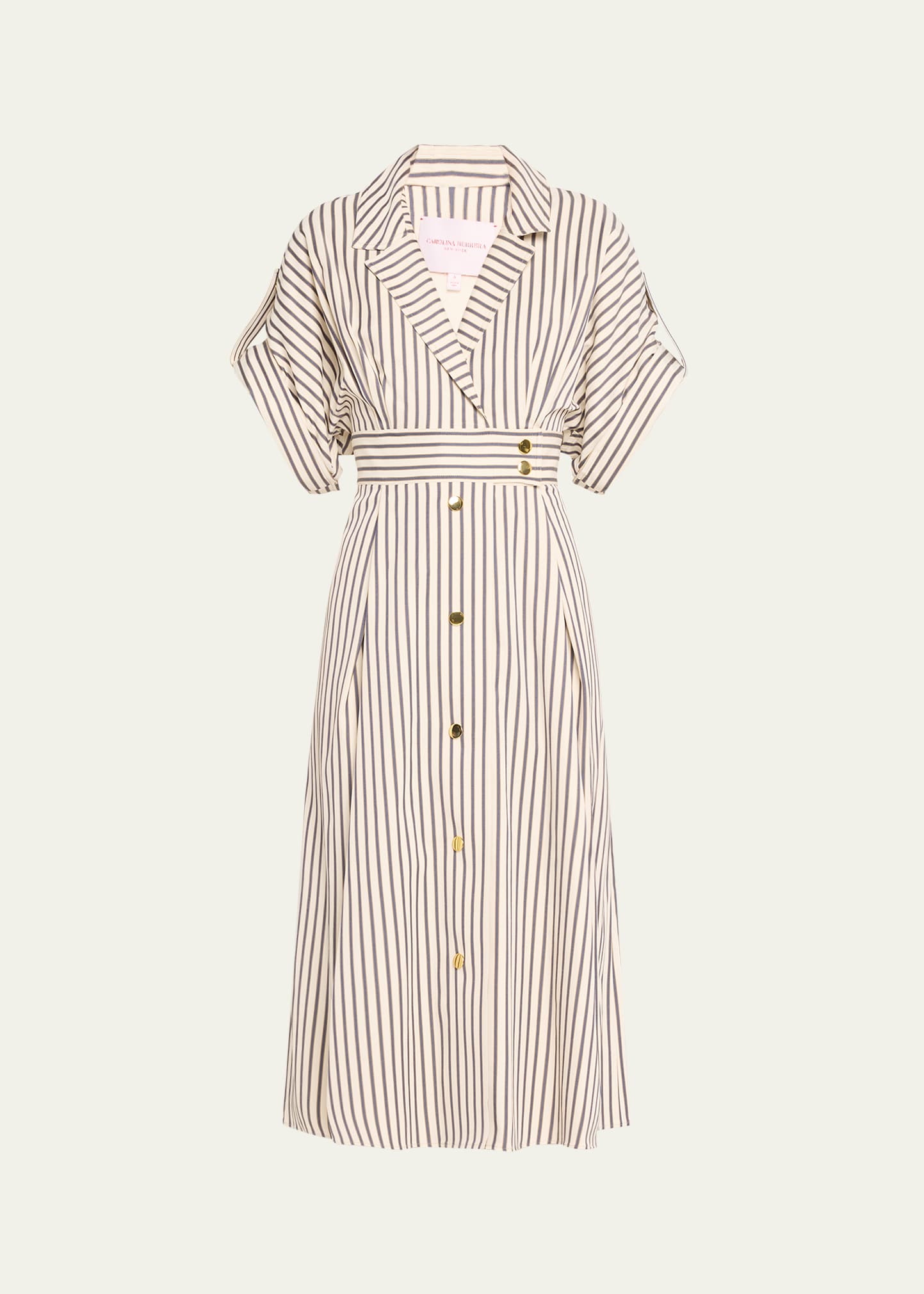 Striped Belted Shirtdress with Gold-Tone Buttons