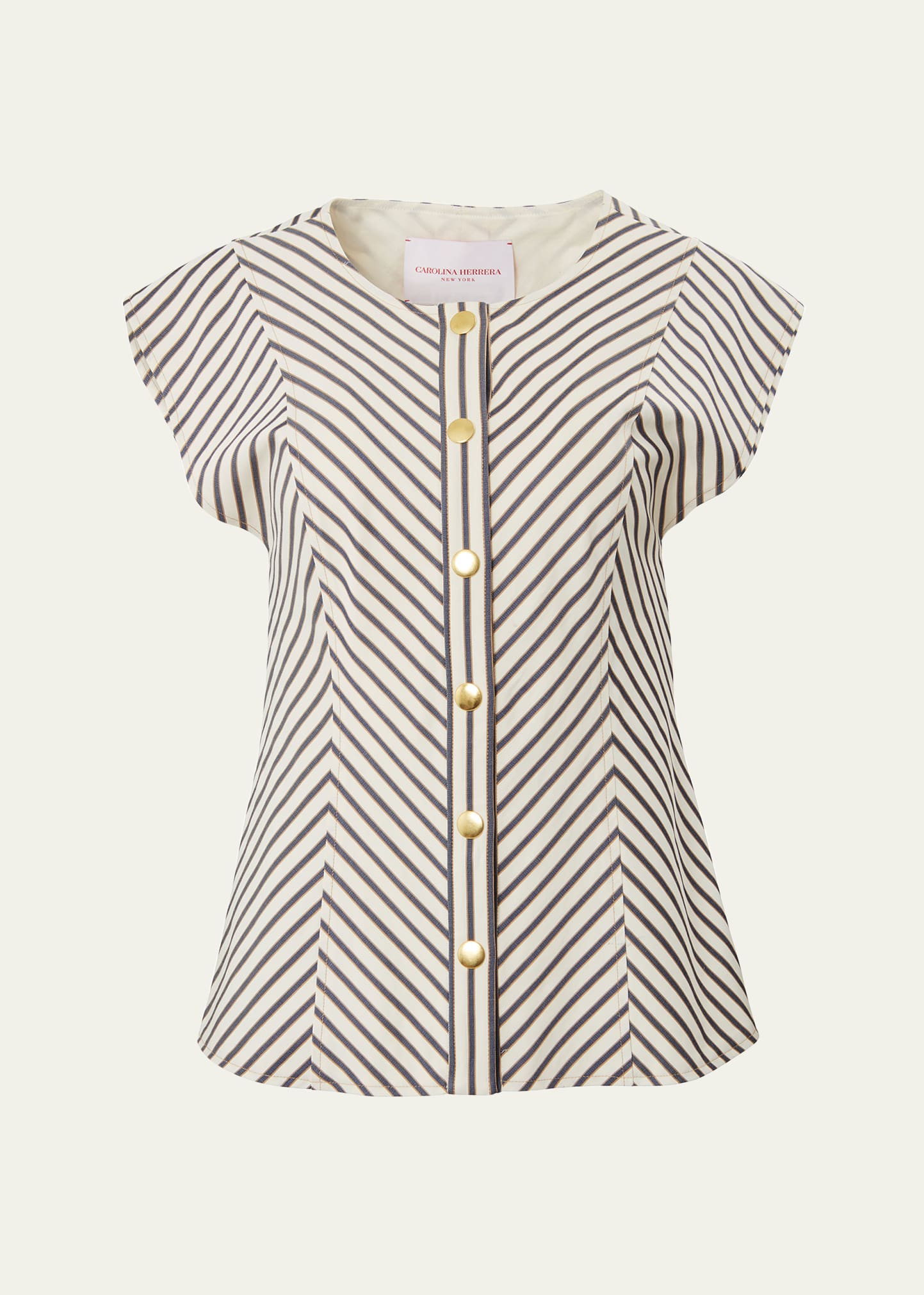 Shop Carolina Herrera Stripe Cap-sleeve Top In Ecru Multi