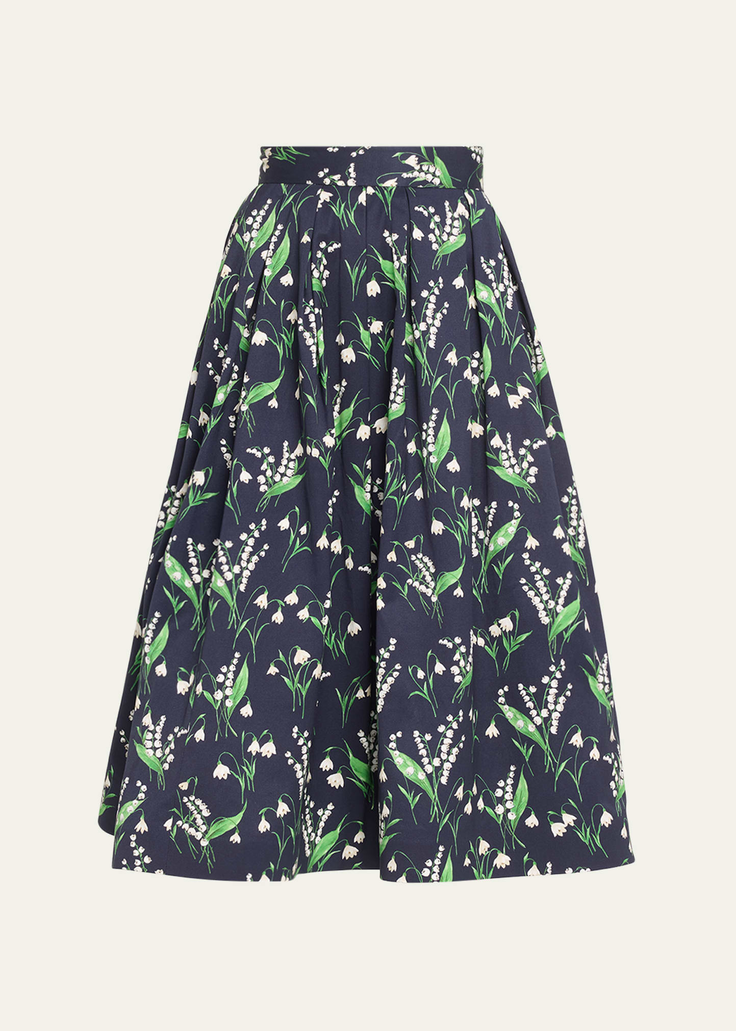Shop Carolina Herrera Floral-print Pleated Full Midi Skirt In Midnight Multi