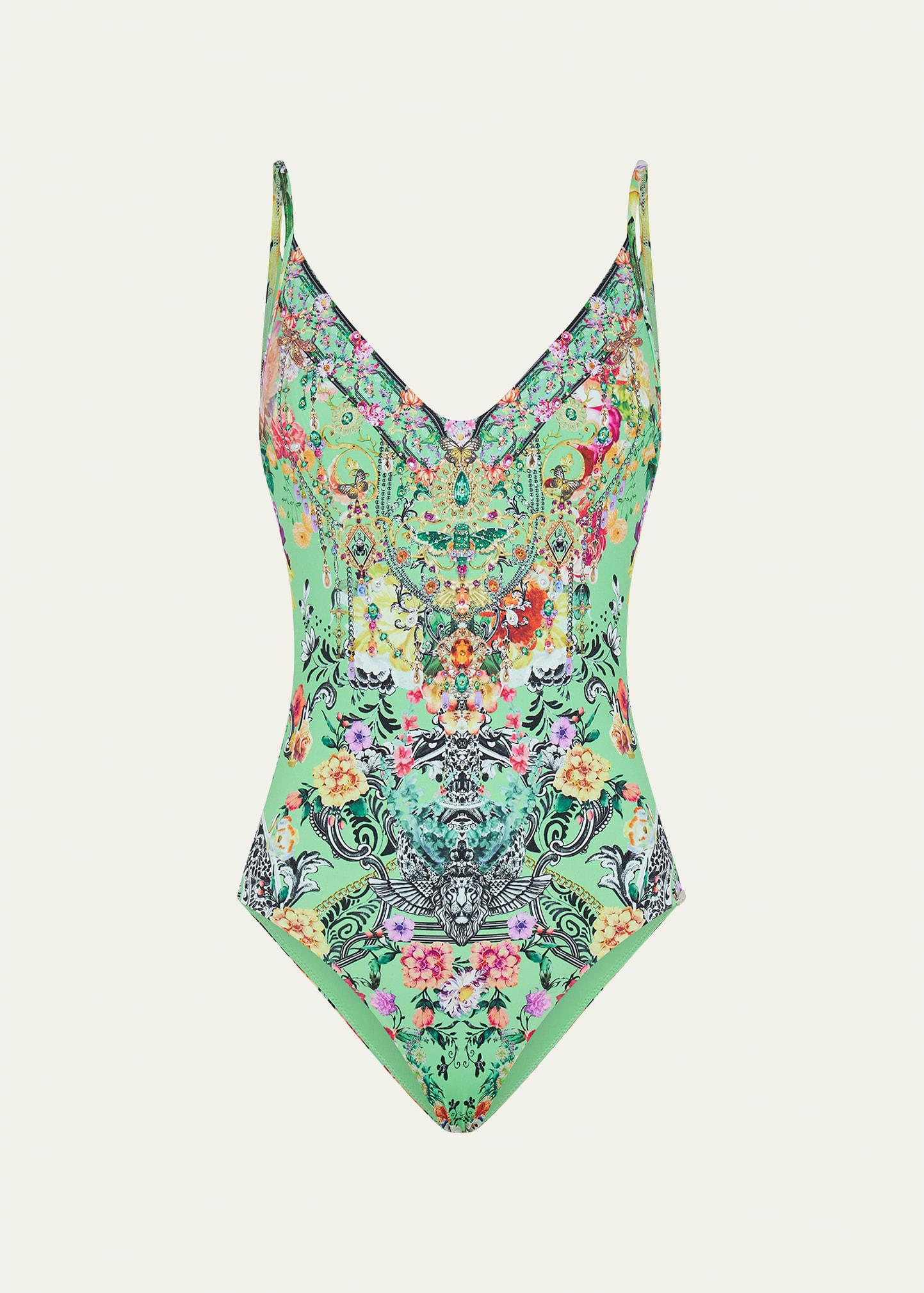 Camilla Porcelain Dream Crystal Wired V-neck One-piece Swimsuit In Porcelain Dream