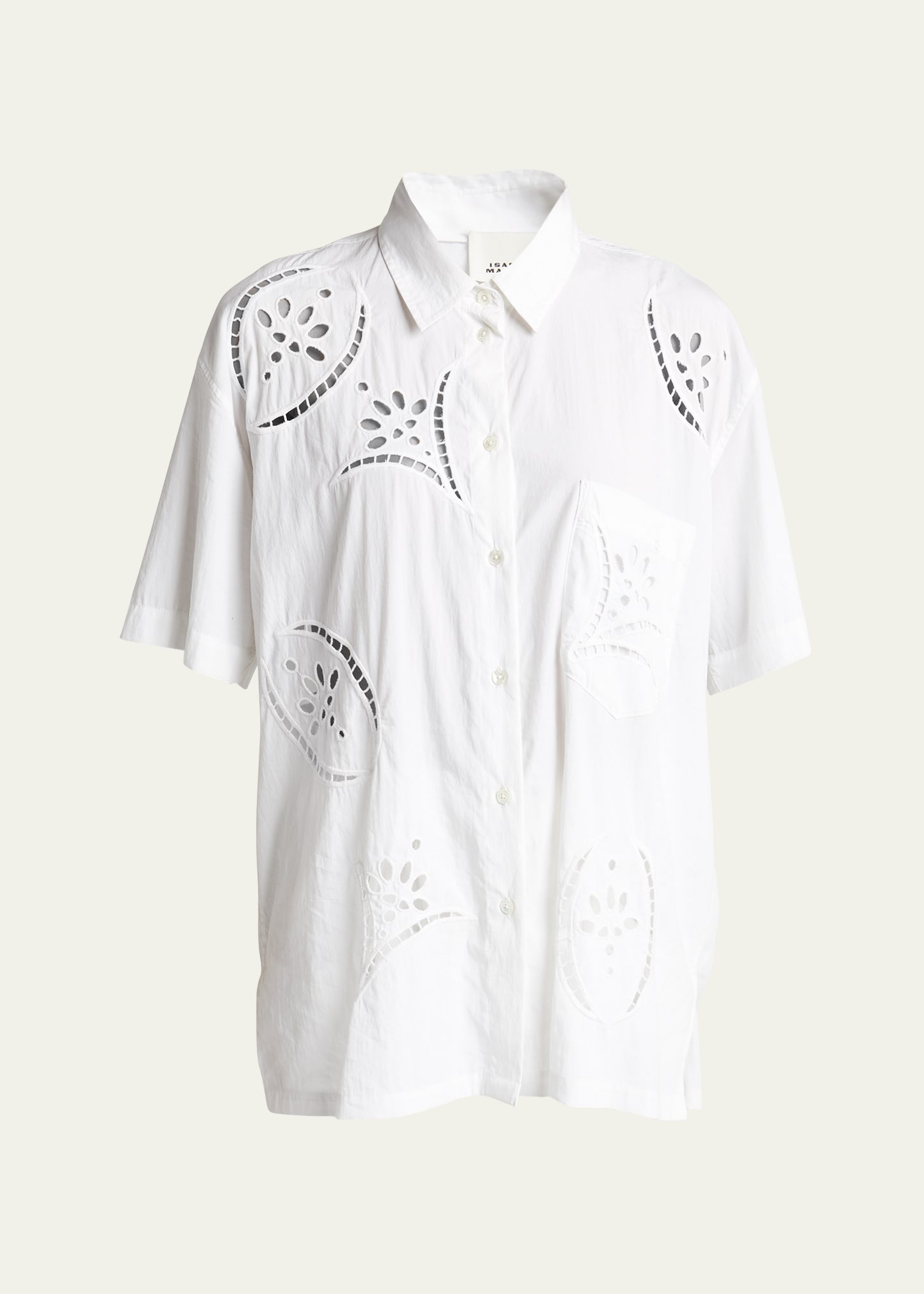 Shop Isabel Marant Bilya Broderie Anglaise Short-sleeve Collared Shirt In White