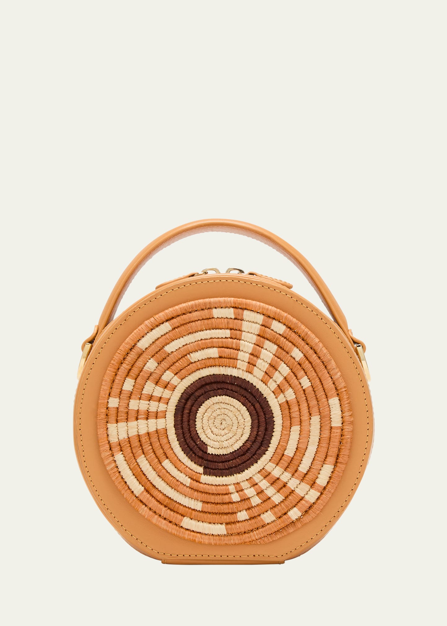 Eilaf Rwenzori Round Leather & Straw Crossbody Bag In Maize Tan
