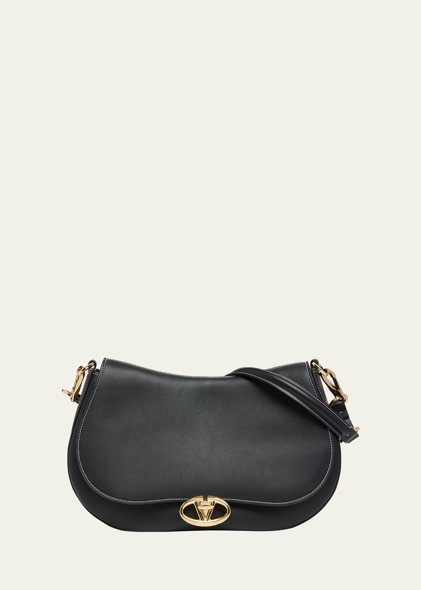 Valentino Garavani Vlogo Flap Leather Shoulder Bag In Black