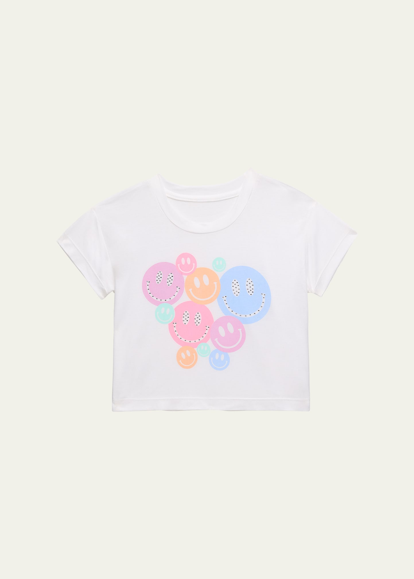 Shop Flowers By Zoe Girl's Happy Face Graphic-print Short-sleeve T-shirt In White