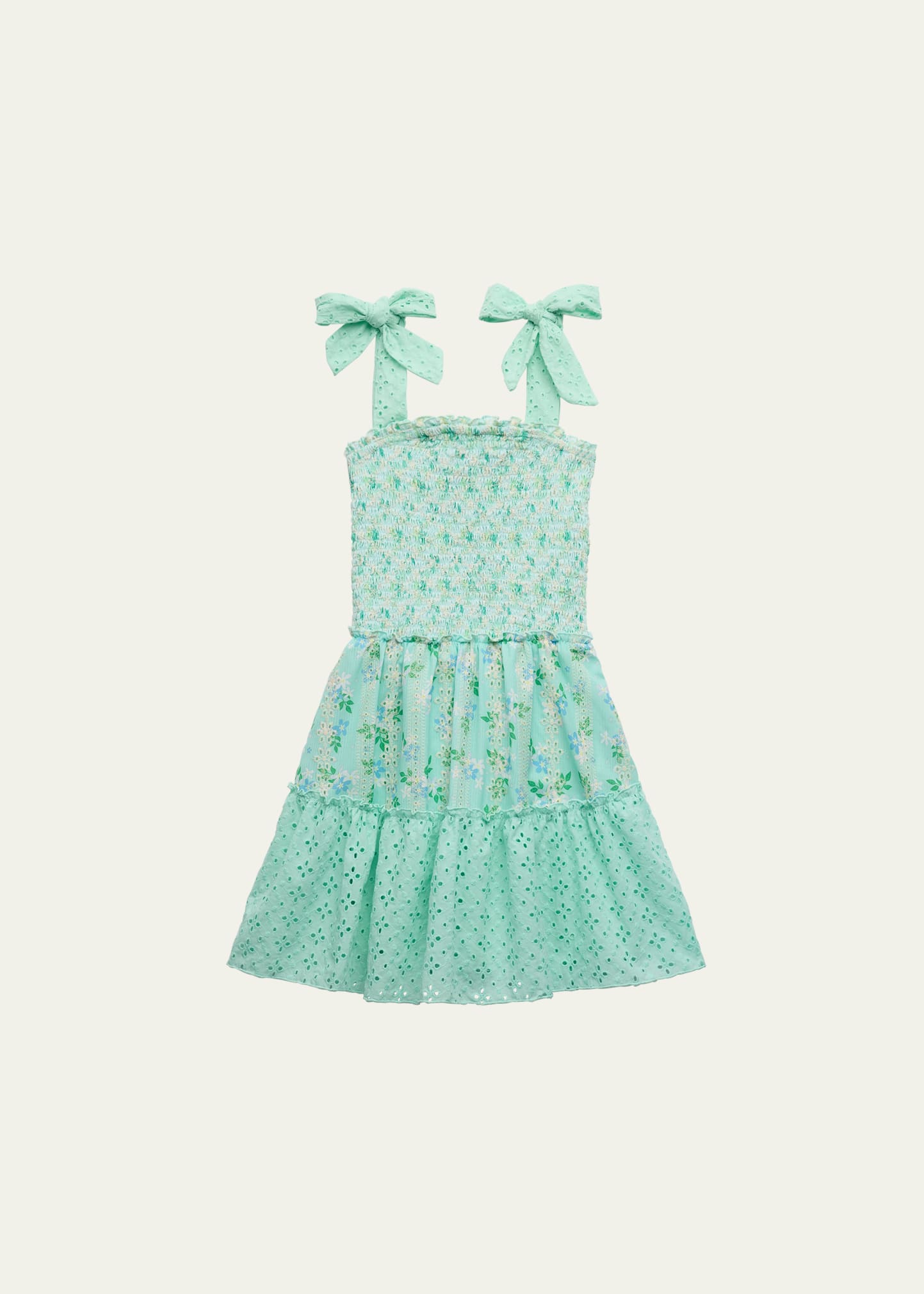 Shop Flowers By Zoe Girl's Floral Smocked Ruffle-trim Dress In Green