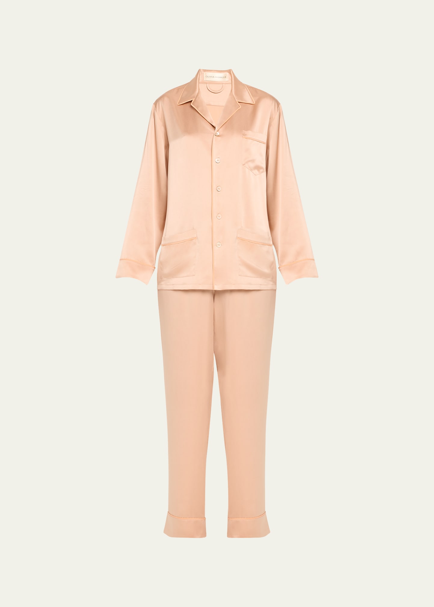 Shop Olivia Von Halle Yves Beaded Silk Pajama Set In Shell