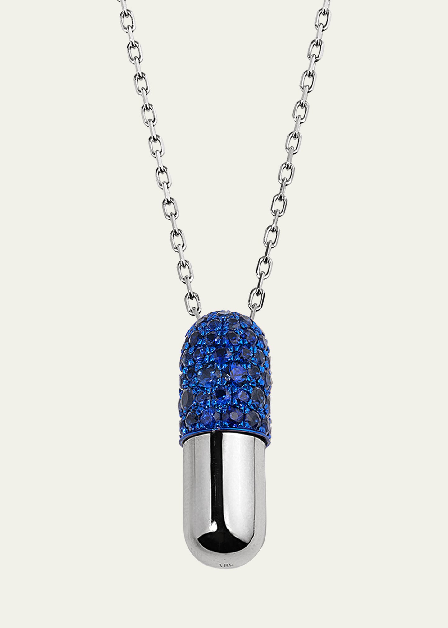 18K White Gold Grand Modèle Screw Pill Pendant Necklace with Blue Sapphires