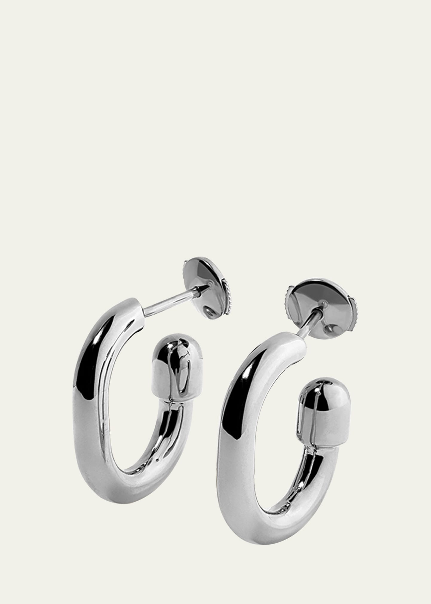 18K White Gold Thin Small Extruded Pill Hoop Earrings