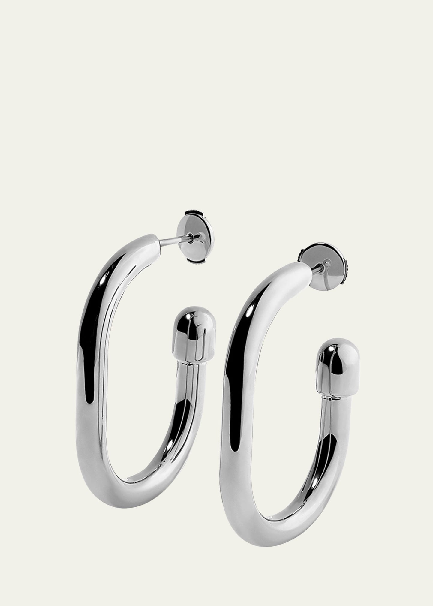 18K White Gold Thin Small Extruded Pill Hoop Earrings