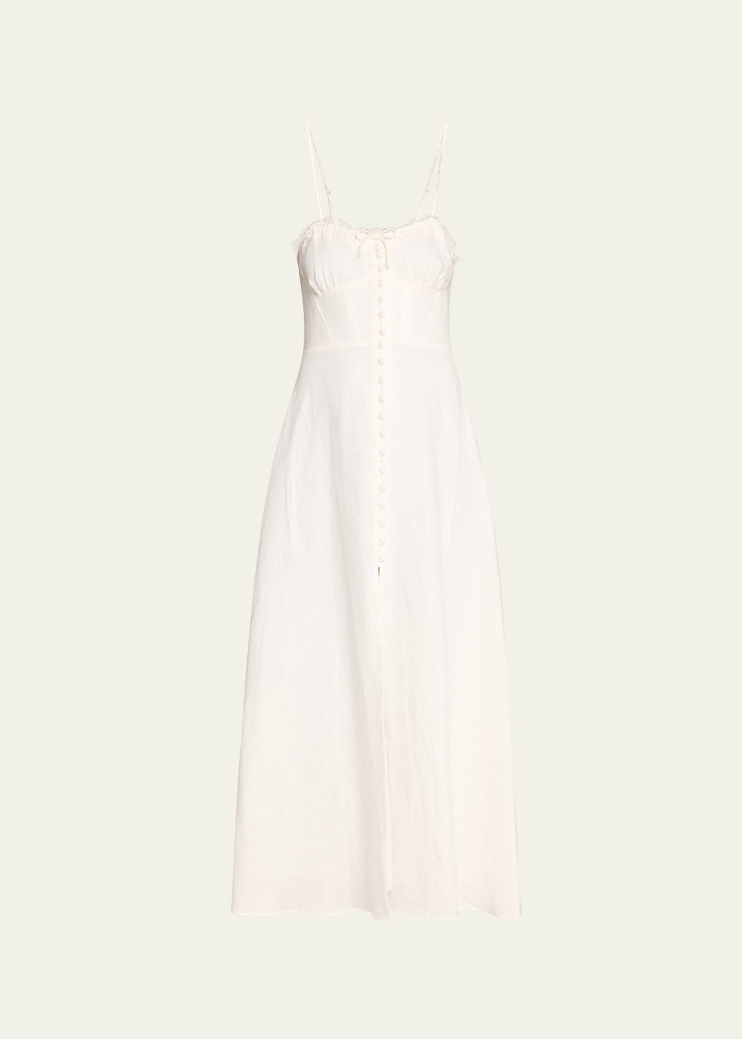 Shop Loveshackfancy Linella Linen Cotton Smocked Spaghetti-strap Maxi Dress In Antique White