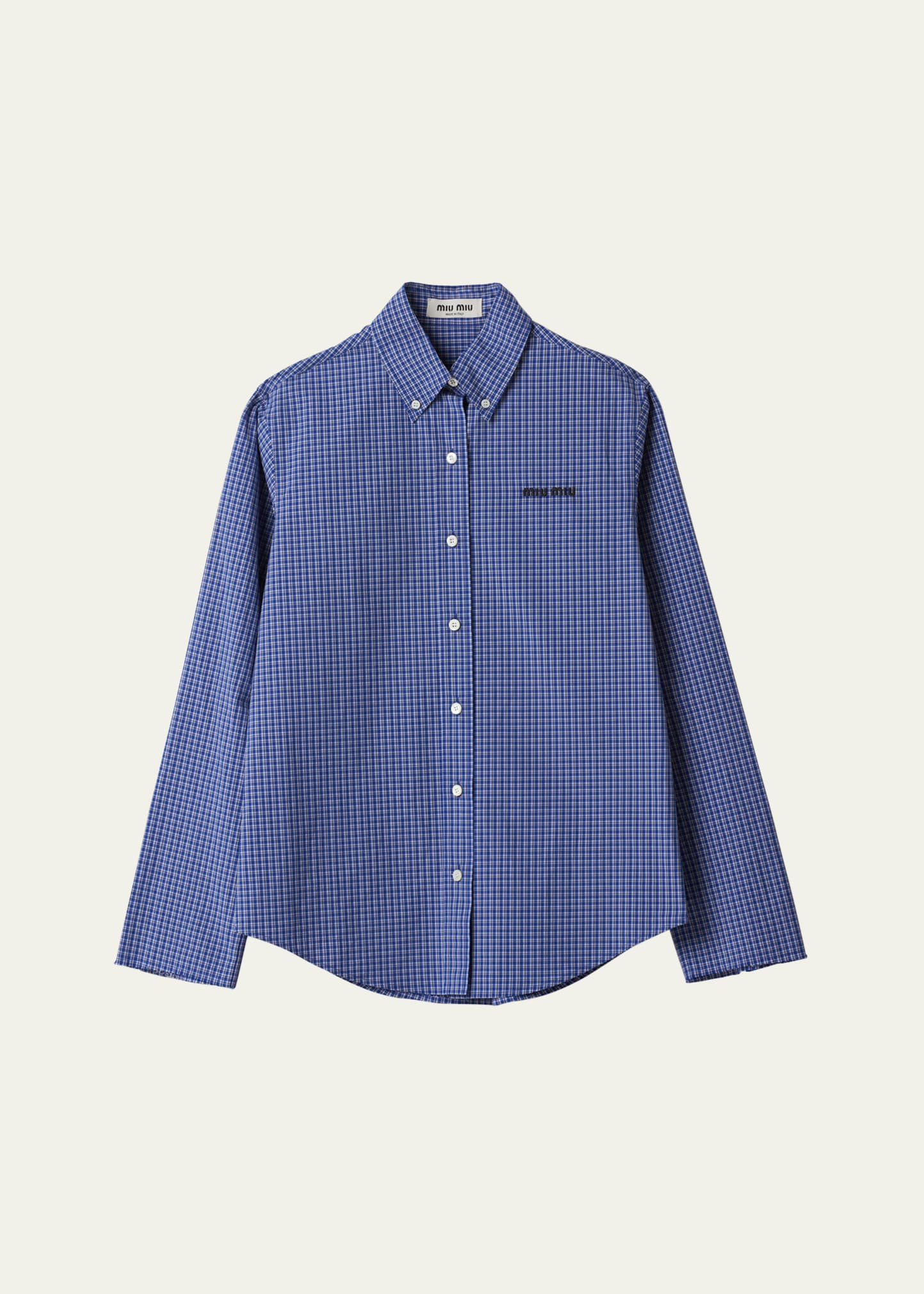 Shop Miu Miu Check Poplin Button Down Shirt In F0013 Azzurro