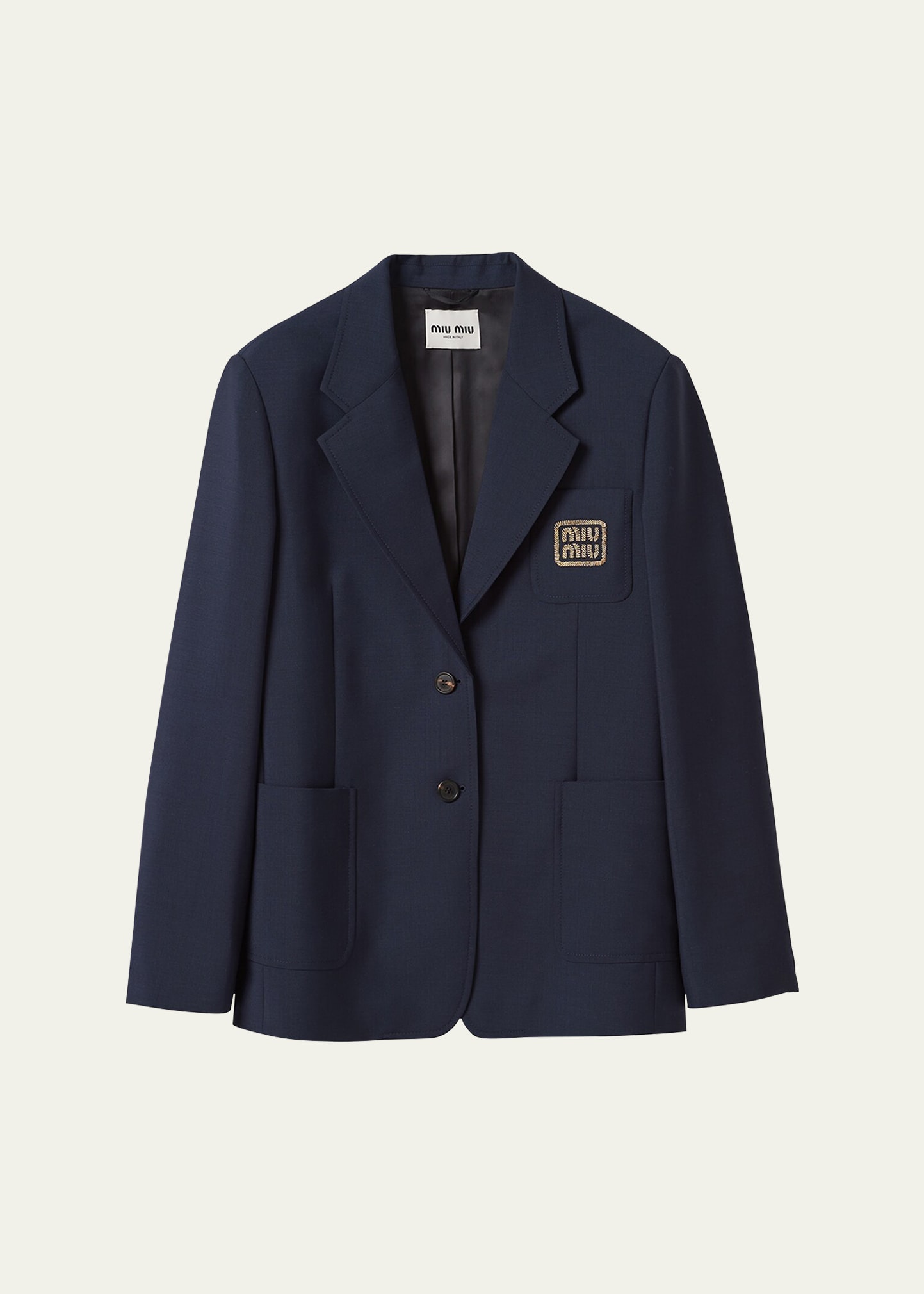 Miu Miu Logo-embroidered Mohair Blazer In F0r84 Navy Oro